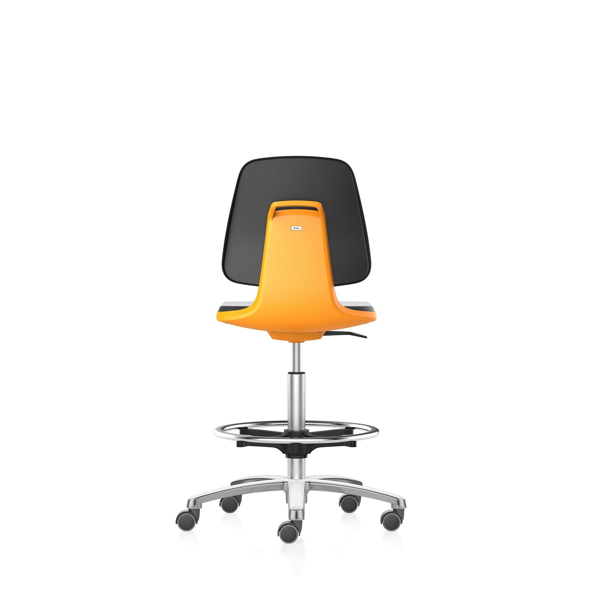 Siège de laboratoire LABSIT 4 à roulettes assise-stop et repose-pieds, similicuir Magic, coque orange - Bimos 9125-MG01-3279