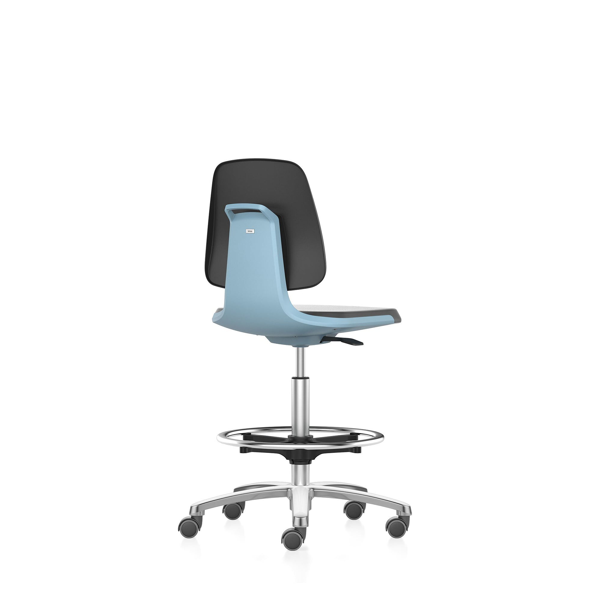 Labordrehstuhl LABSIT 4 mit Sitz-Stopp-Rollen und Fußring, Supertec, Sitzschale blau - Bimos 9125-SP01-3277