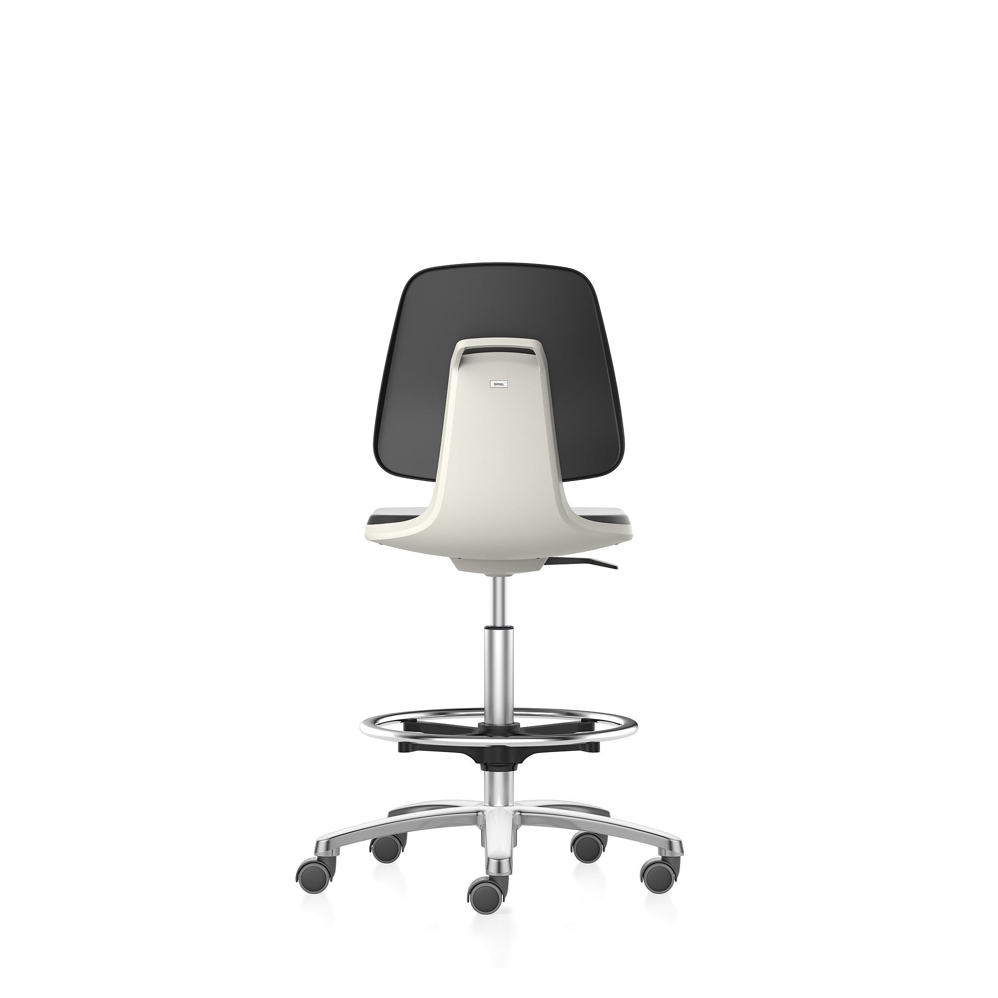 Labordrehstuhl LABSIT 4 mit Sitz-Stopp-Rollen und Fußring, Supertec, Sitzschale weiß - Bimos 9125-SP01-3403