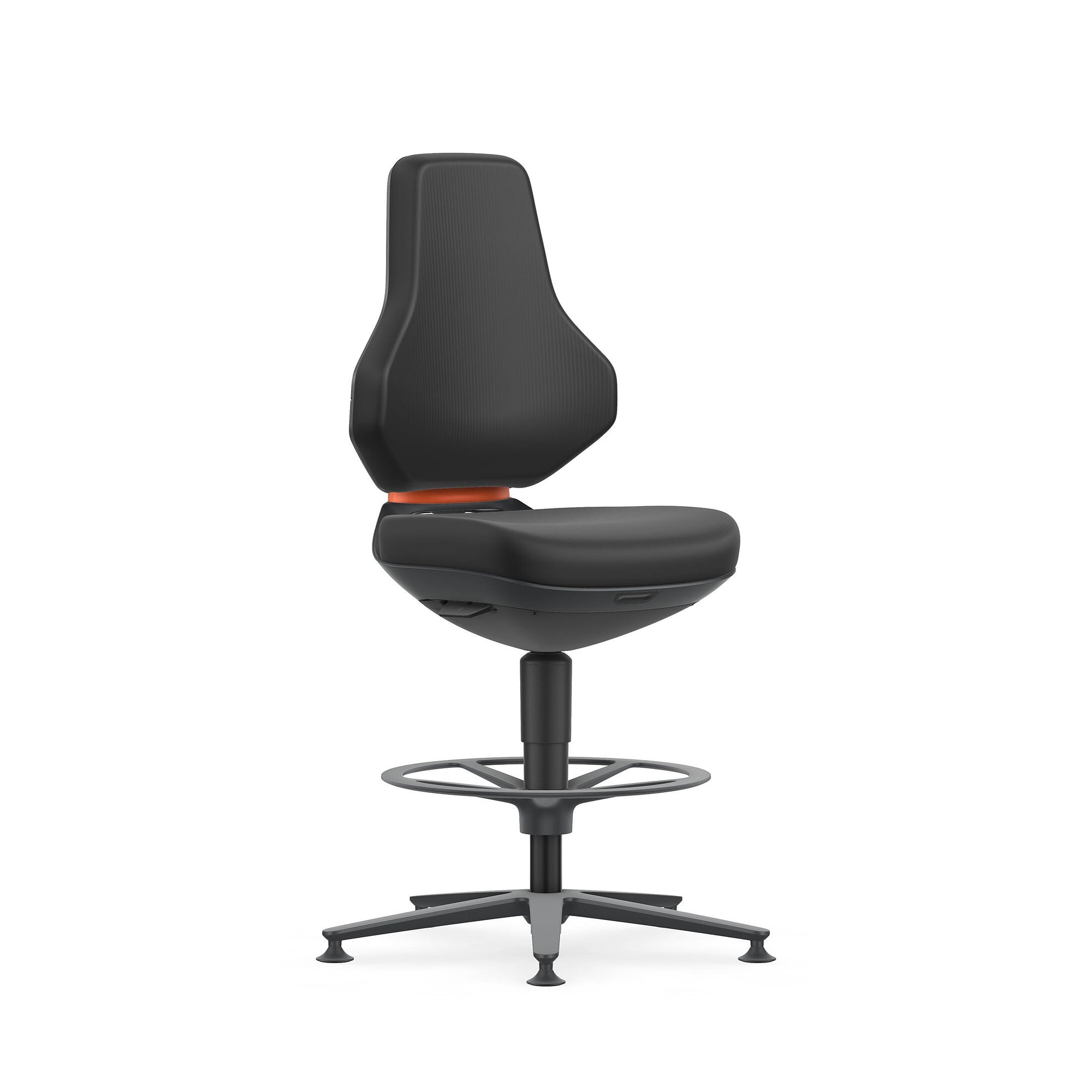 Arbeitsdrehstuhl TEXON 3 mit Gleitern und Fußring, Skintec schwarz, Sitzhöhe 570-810 mm - Bimos 9171-4000