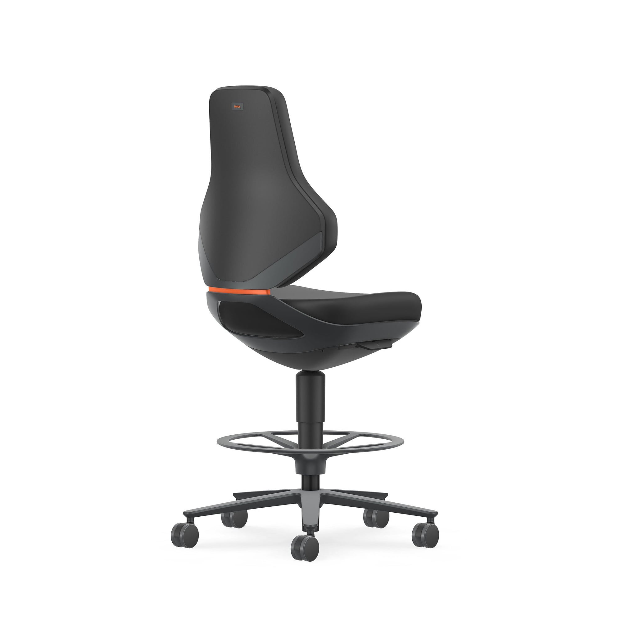 Siège pivotant TEXON 4 à roulettes freinées et repose-pieds, 570-810 mm, Skintec noir - Bimos 9175-4000