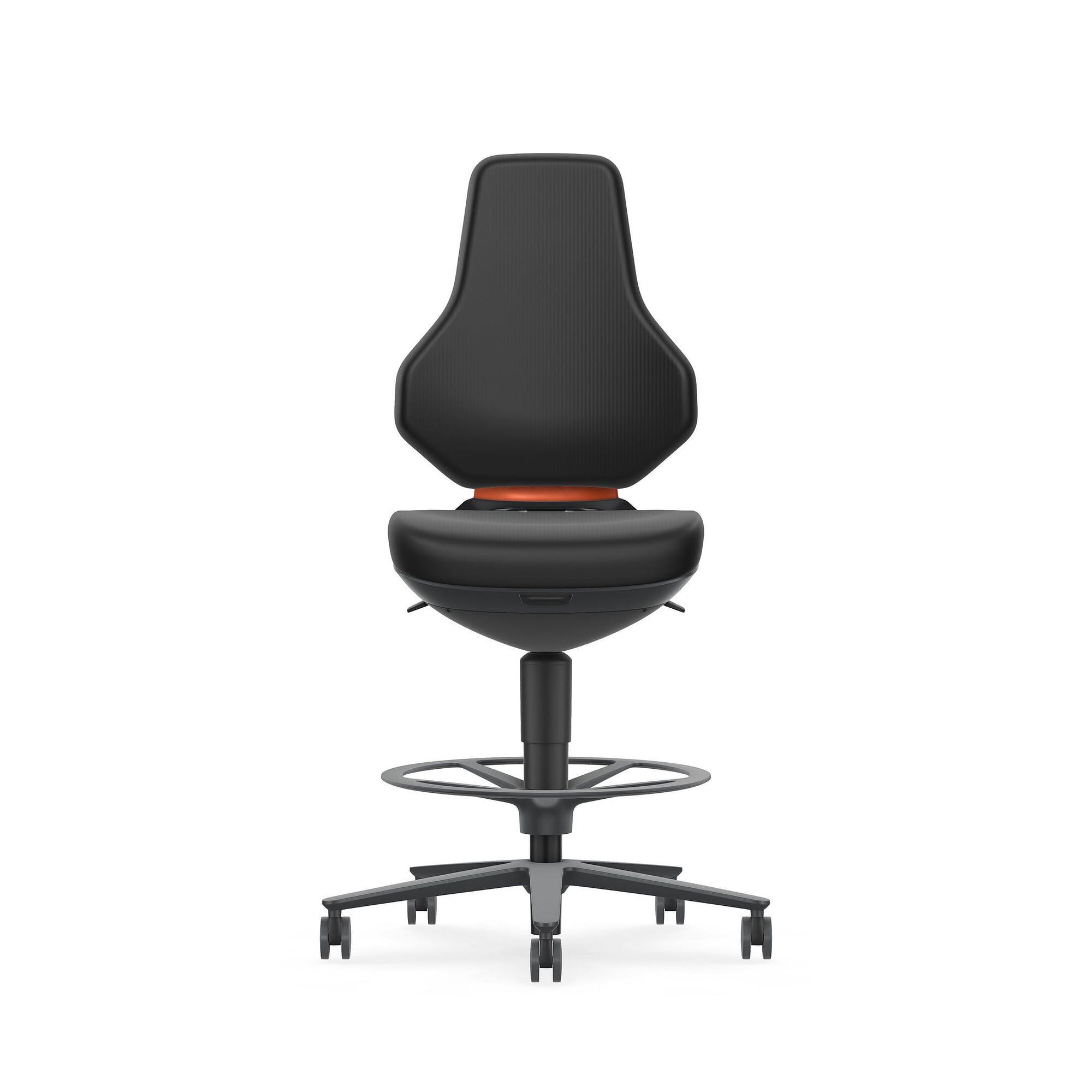 Siège pivotant TEXON 4 à roulettes freinées et repose-pieds, 570-810 mm, Skintec noir - Bimos 9175-4000
