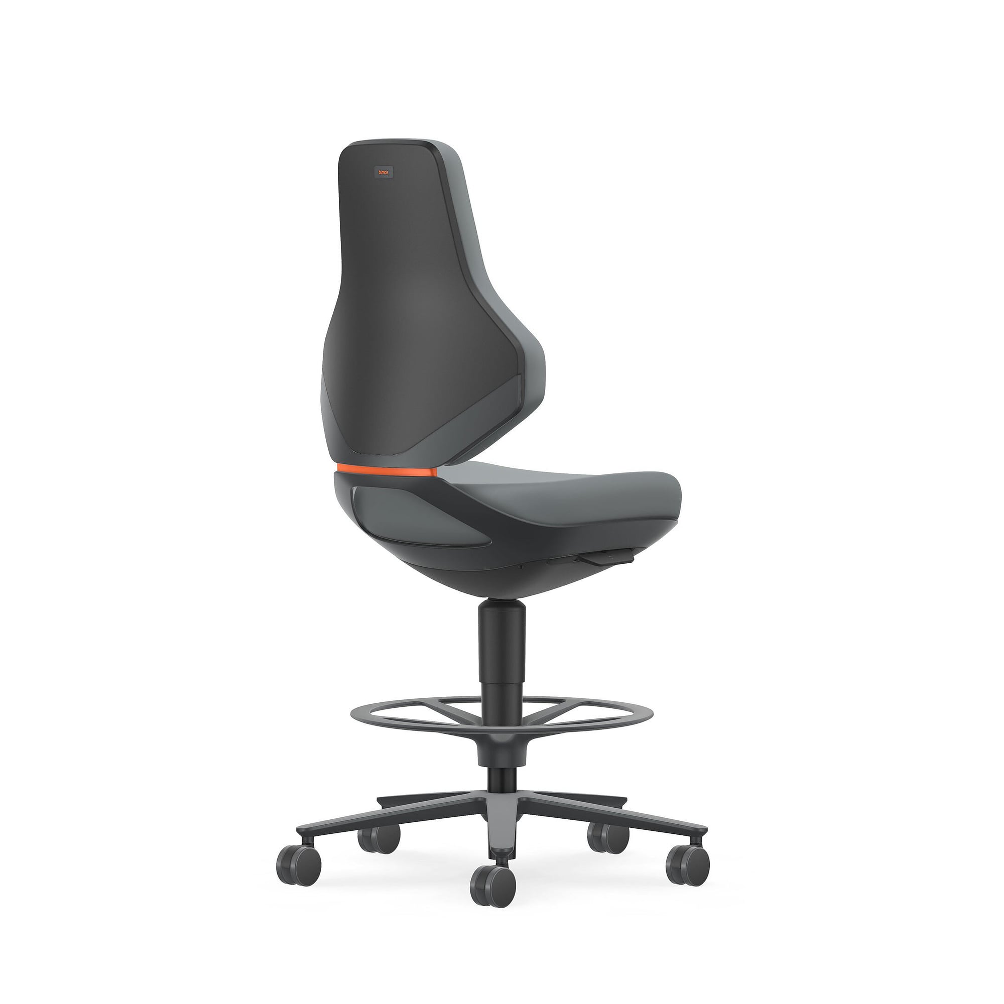 Arbeitsdrehstuhl TEXON 4 mit Sitz-Stopp-Rollen und Fußring, 570-810 mm, Skintec grau - Bimos 9175-4002