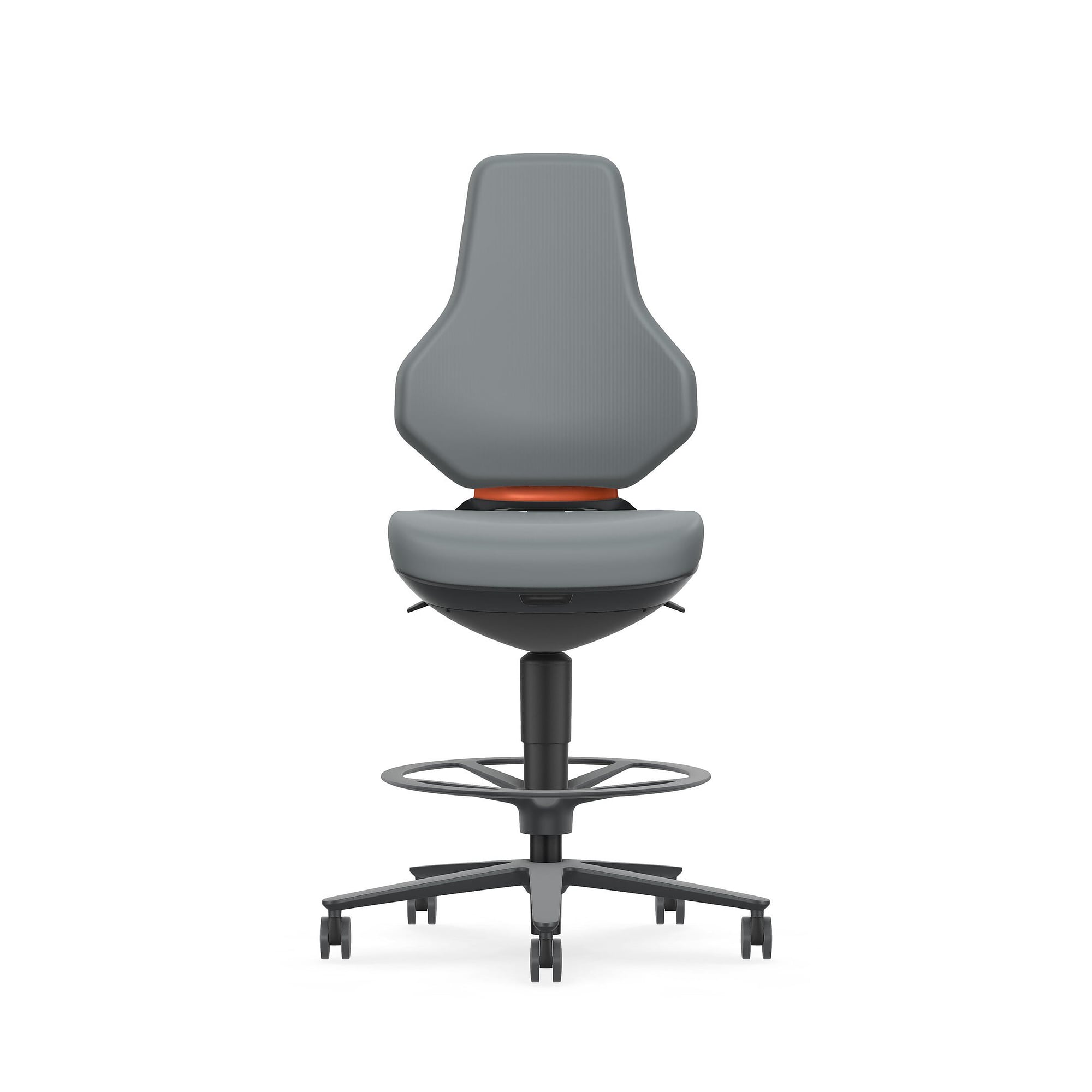 Arbeitsdrehstuhl TEXON 4 mit Sitz-Stopp-Rollen und Fußring, 570-810 mm, Skintec grau - Bimos 9175-4002