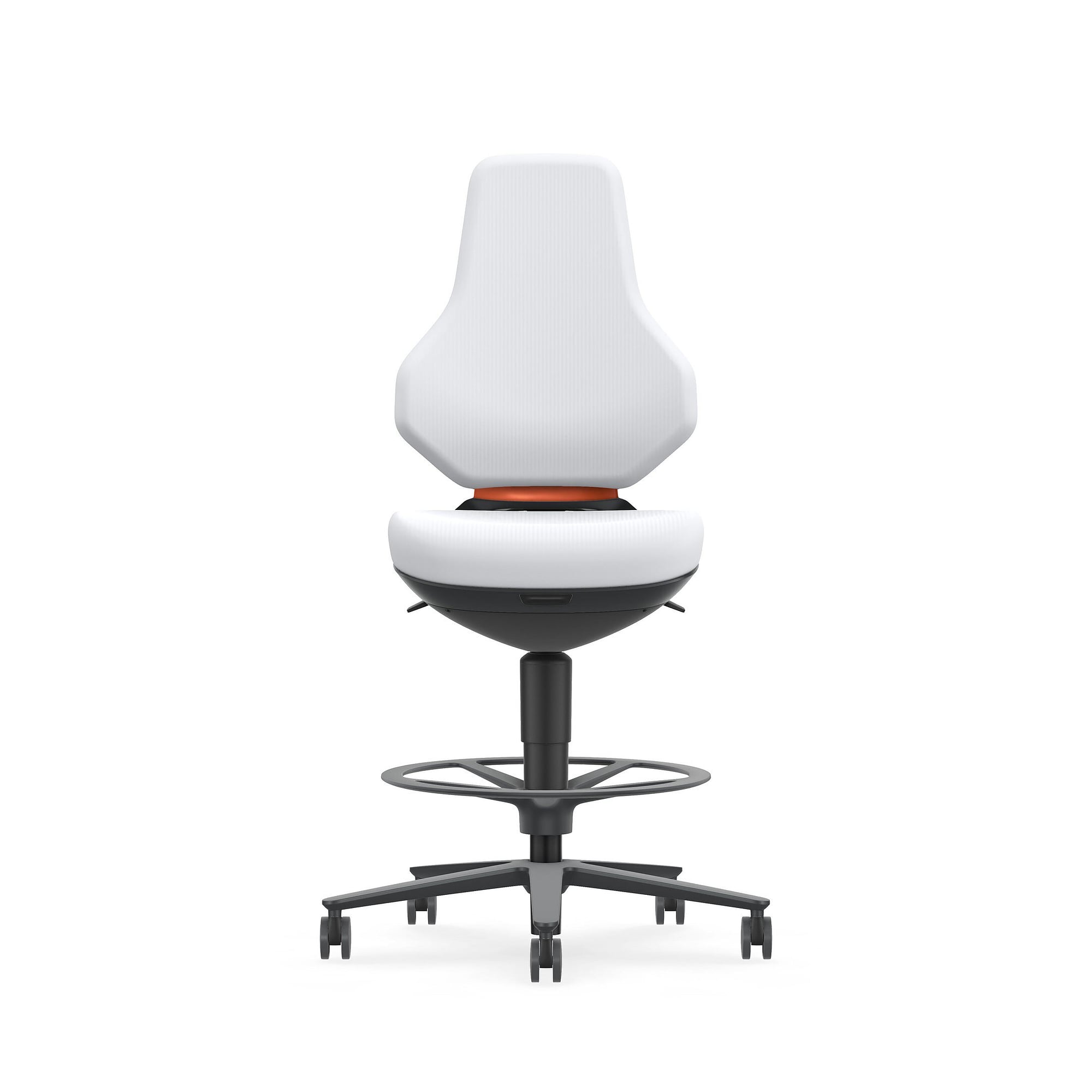 Siège pivotant TEXON 4 à roulettes freinées et repose-pieds, 570-810 mm, Skintec blanc cassé - Bimos 9175-4007