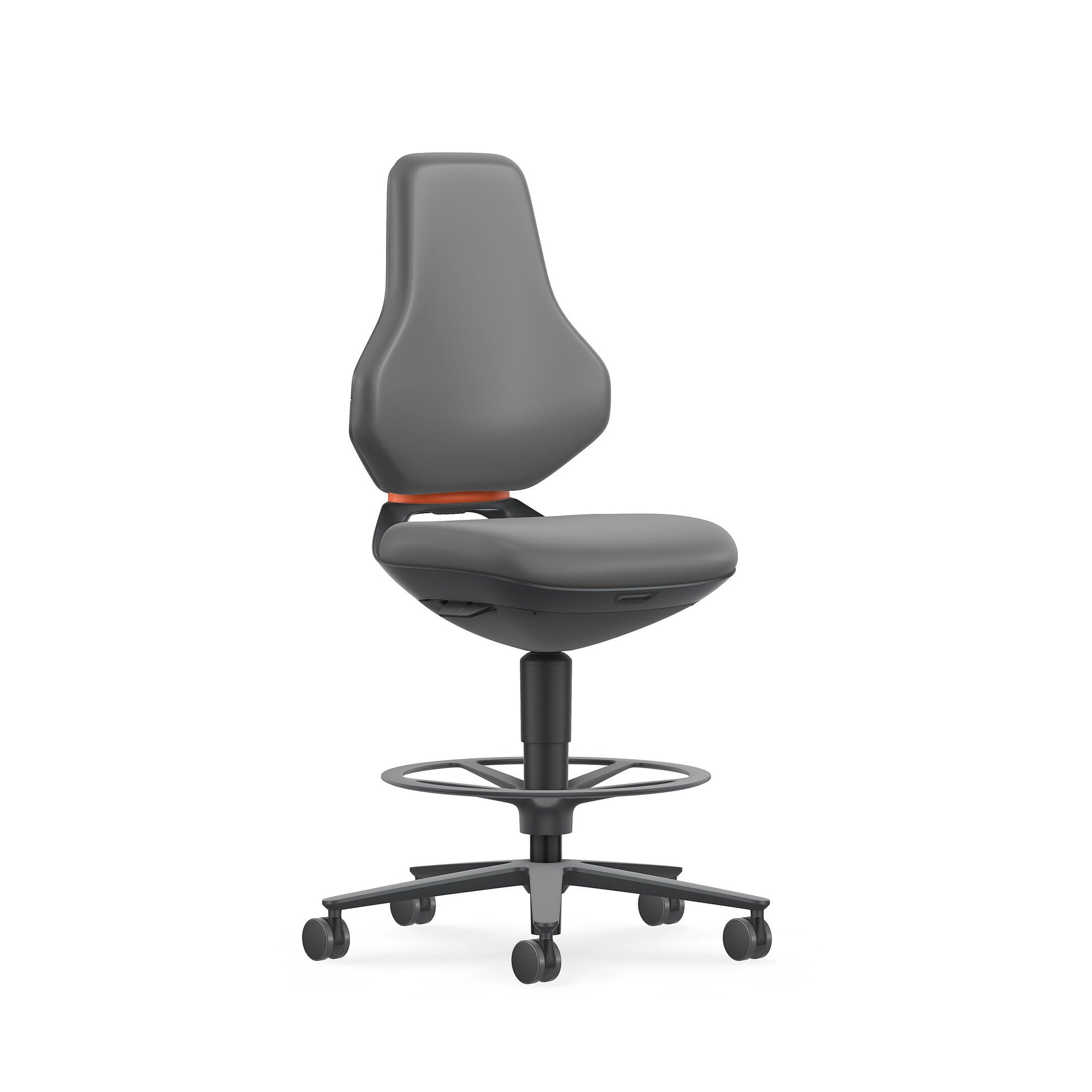 Swivel work chair TEXON 4 with seat-stop castors and foot ring, Magic imitation leather grey - Bimos 9175-MG11