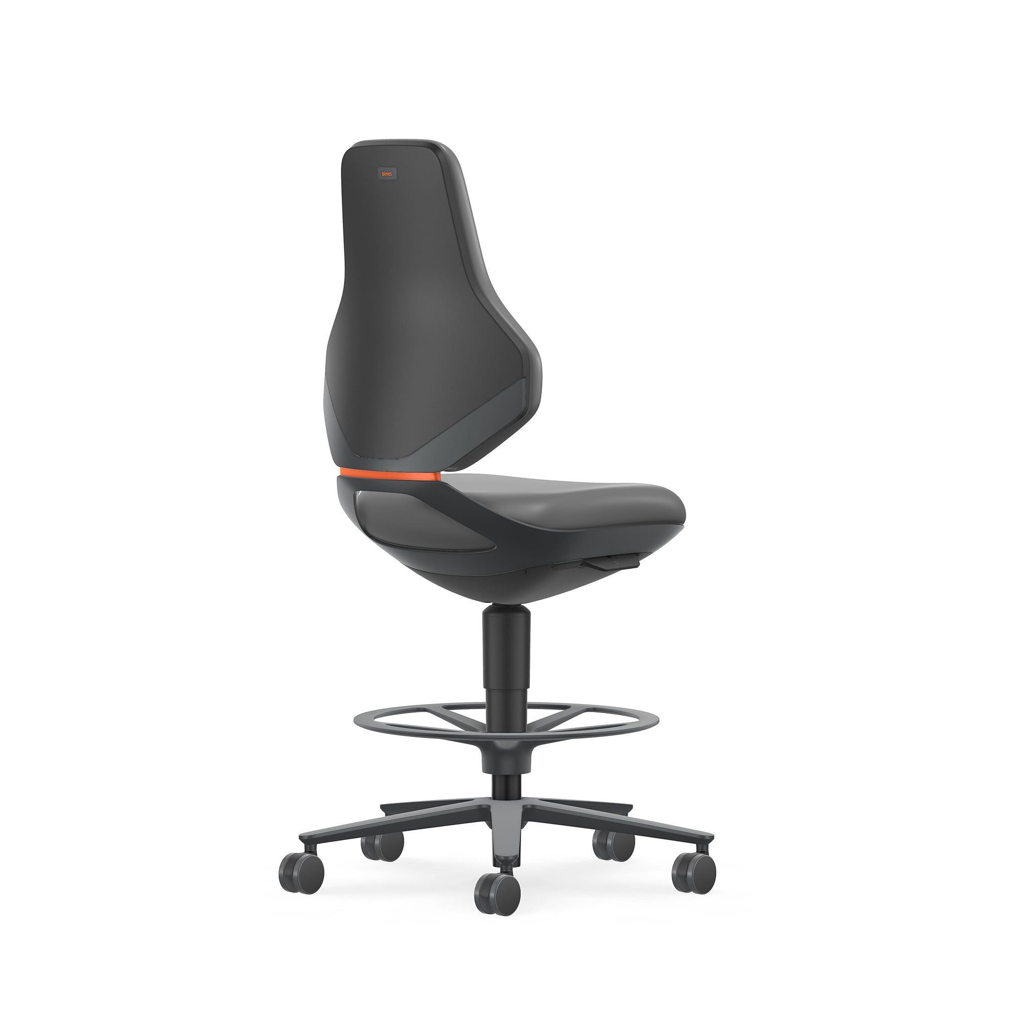 Swivel work chair TEXON 4 with seat-stop castors and foot ring, Magic imitation leather grey - Bimos 9175-MG11