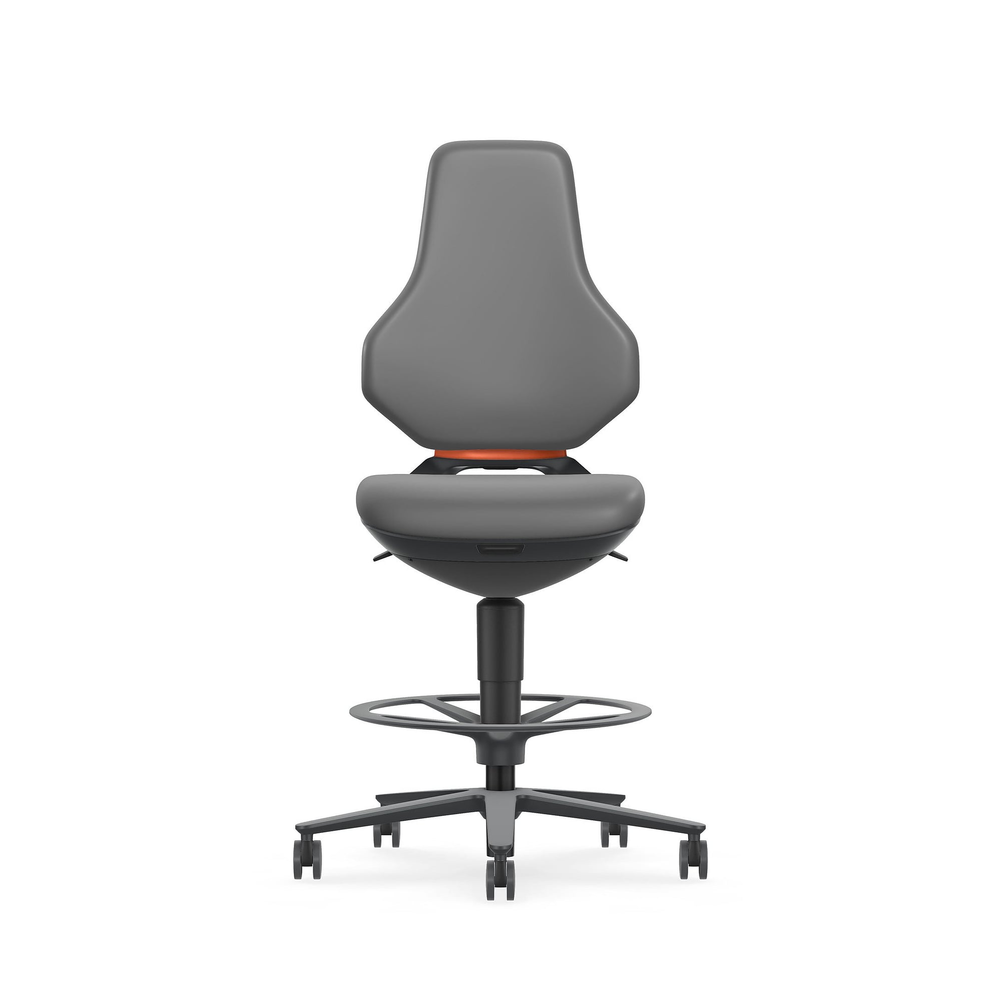 Swivel work chair TEXON 4 with seat-stop castors and foot ring, Magic imitation leather grey - Bimos 9175-MG11
