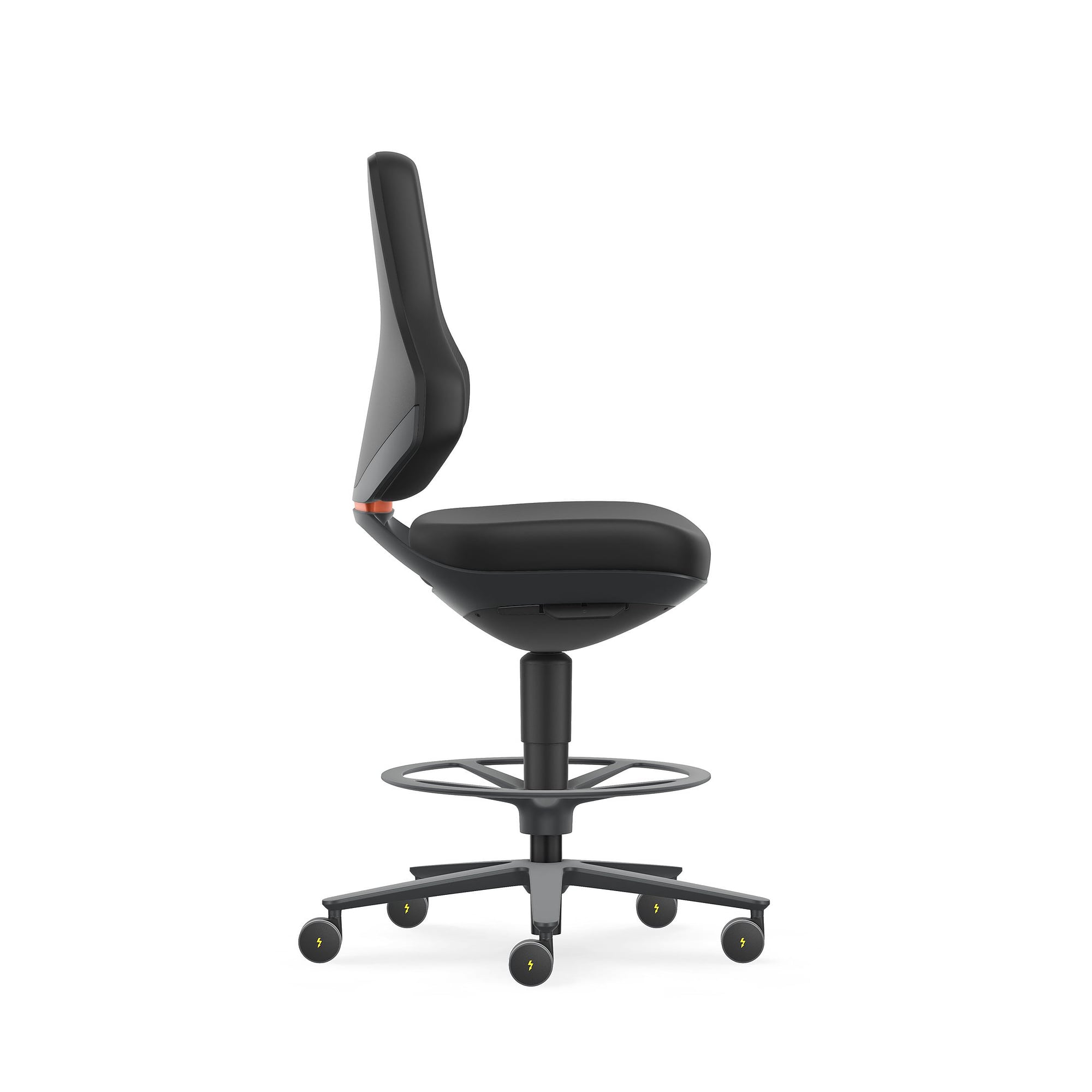 Siège de travail pivotant ESD TEXON 4 avec roulettes d'arrêt et repose-pieds, Skintec noir - Bimos 9175E-4000