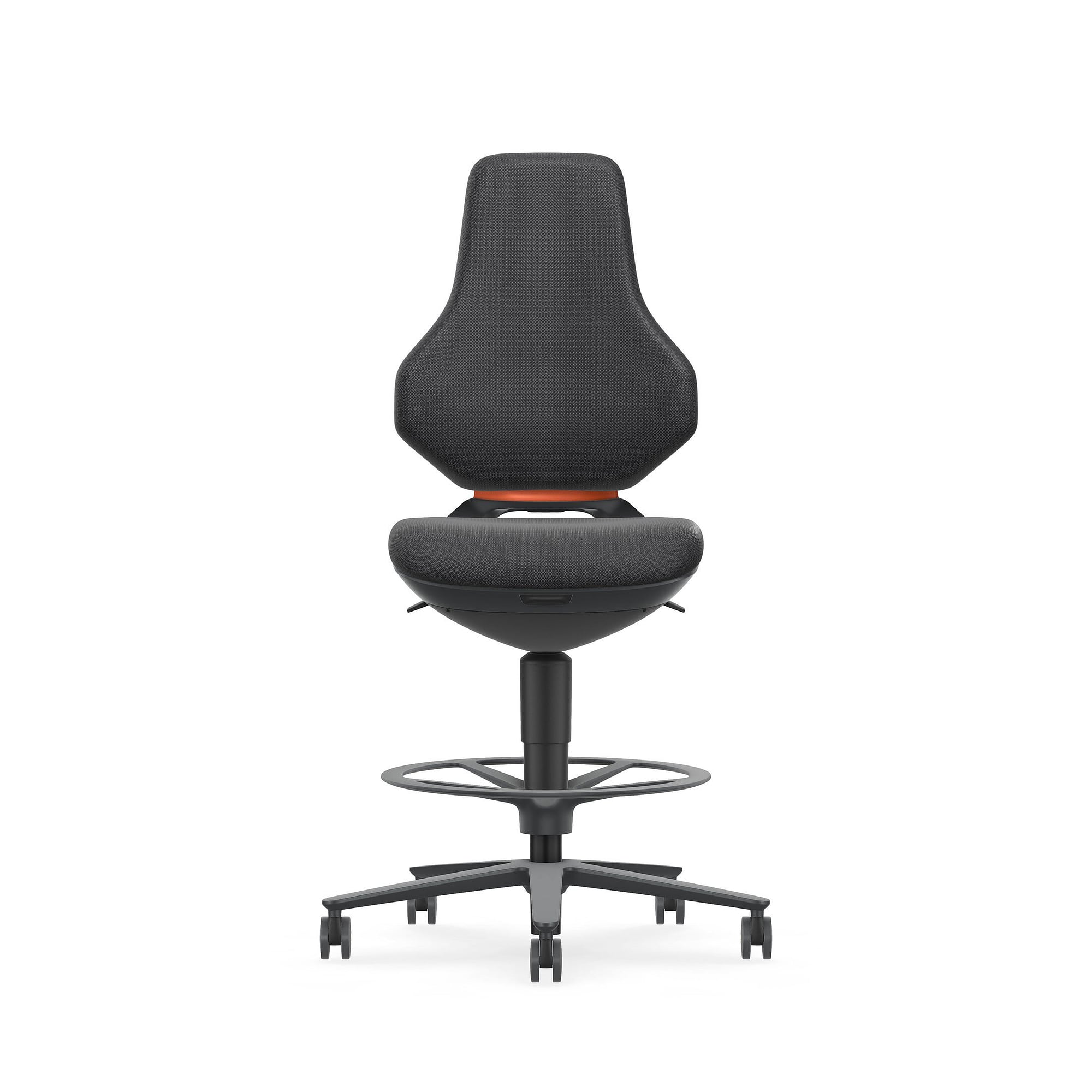 ESD swivel work chair TEXON 4 with seat-stop castors and foot ring, Supertec black, 570-810 mm - Bimos 9175E-CP01