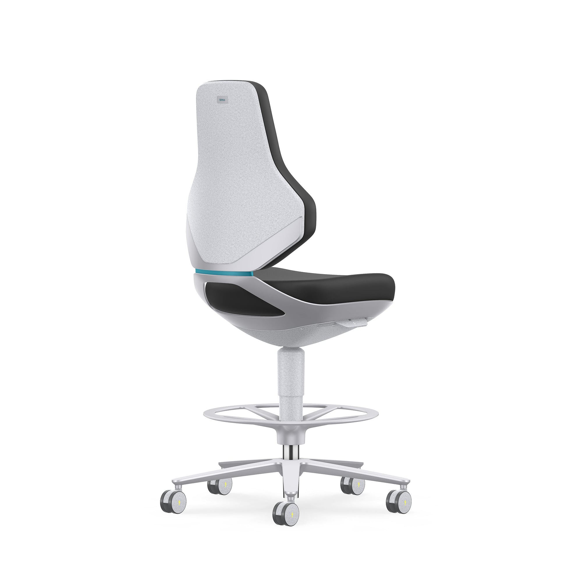 Cleanroom ESD swivel work chair TEXON 4 with castors and foot ring, Skintec black, ISO class 3 - Bimos 9175R-4000