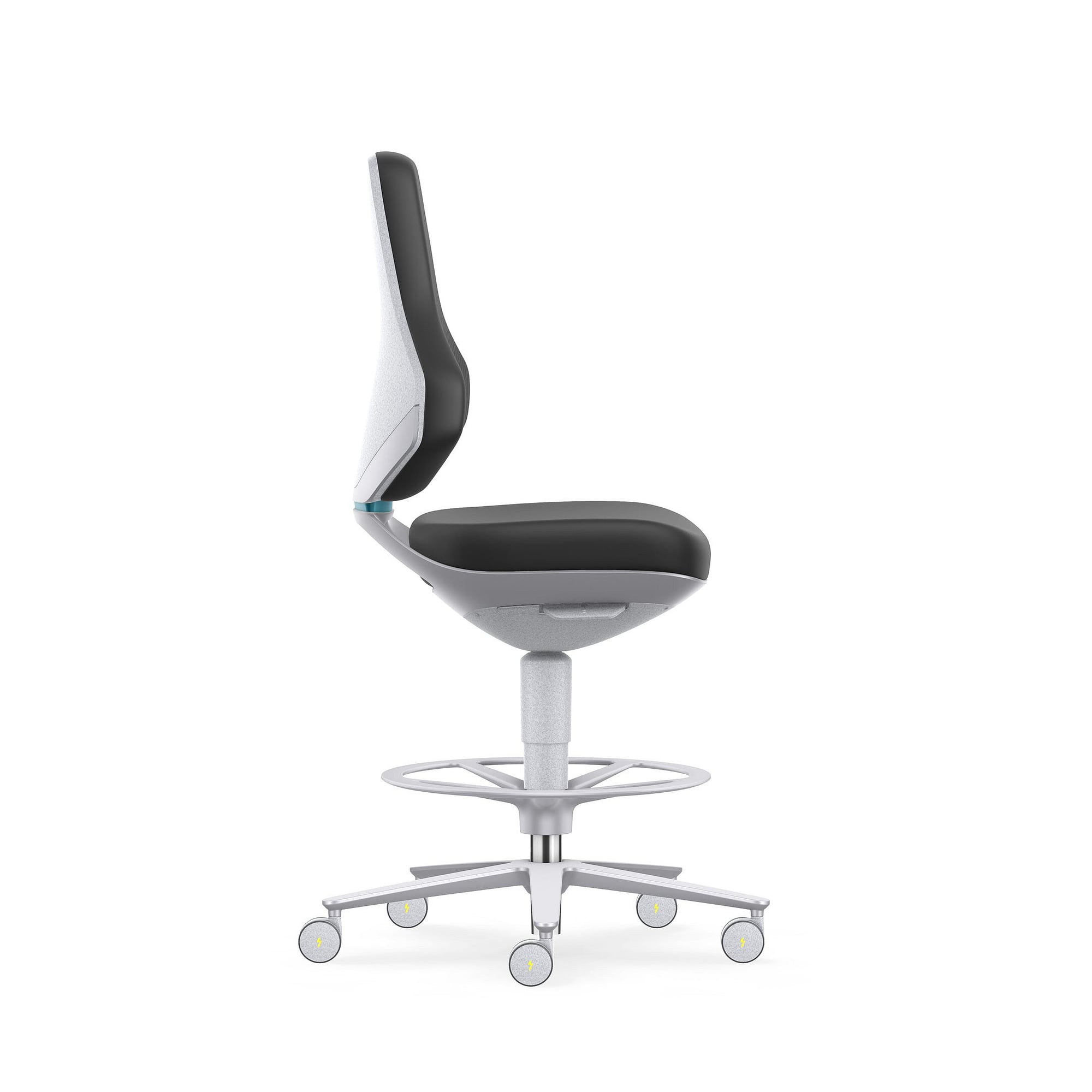 Cleanroom ESD swivel work chair TEXON 4 with castors and foot ring, Skintec black, ISO class 3 - Bimos 9175R-4000