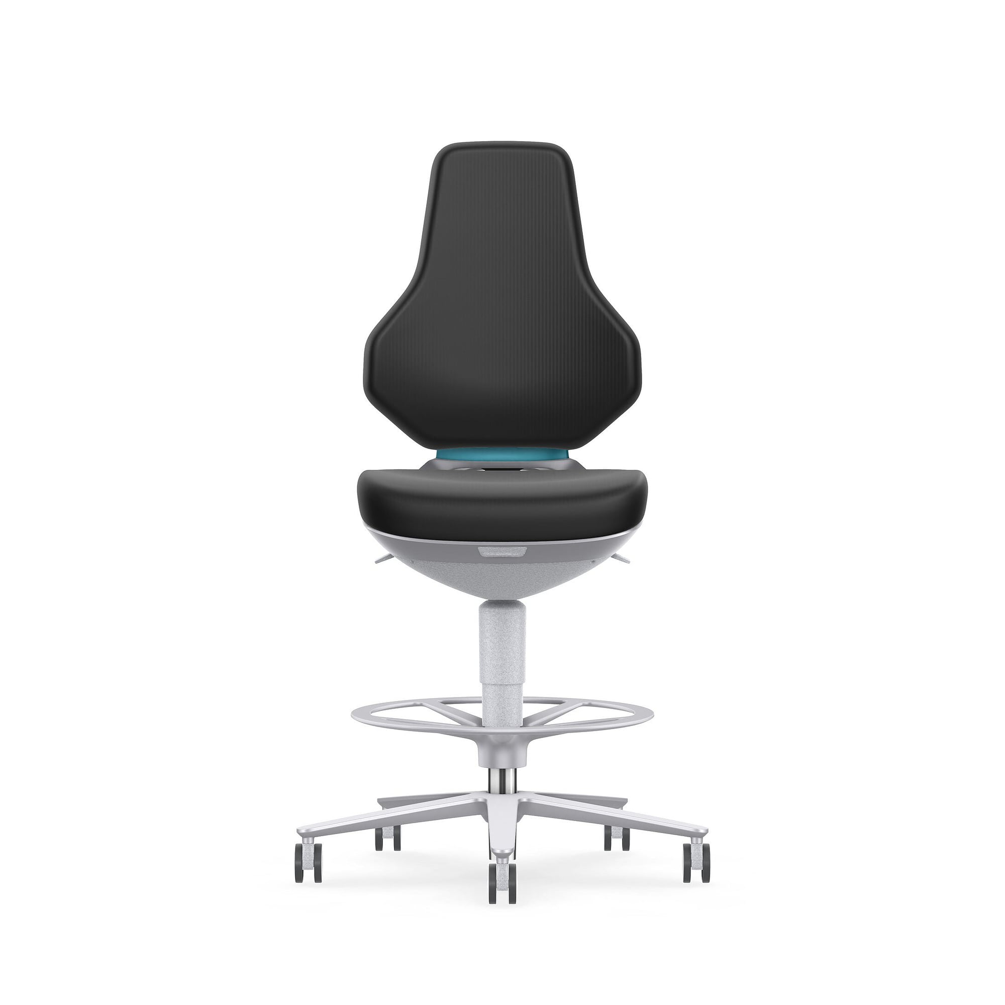 Cleanroom ESD swivel work chair TEXON 4 with castors and foot ring, Skintec black, ISO class 3 - Bimos 9175R-4000