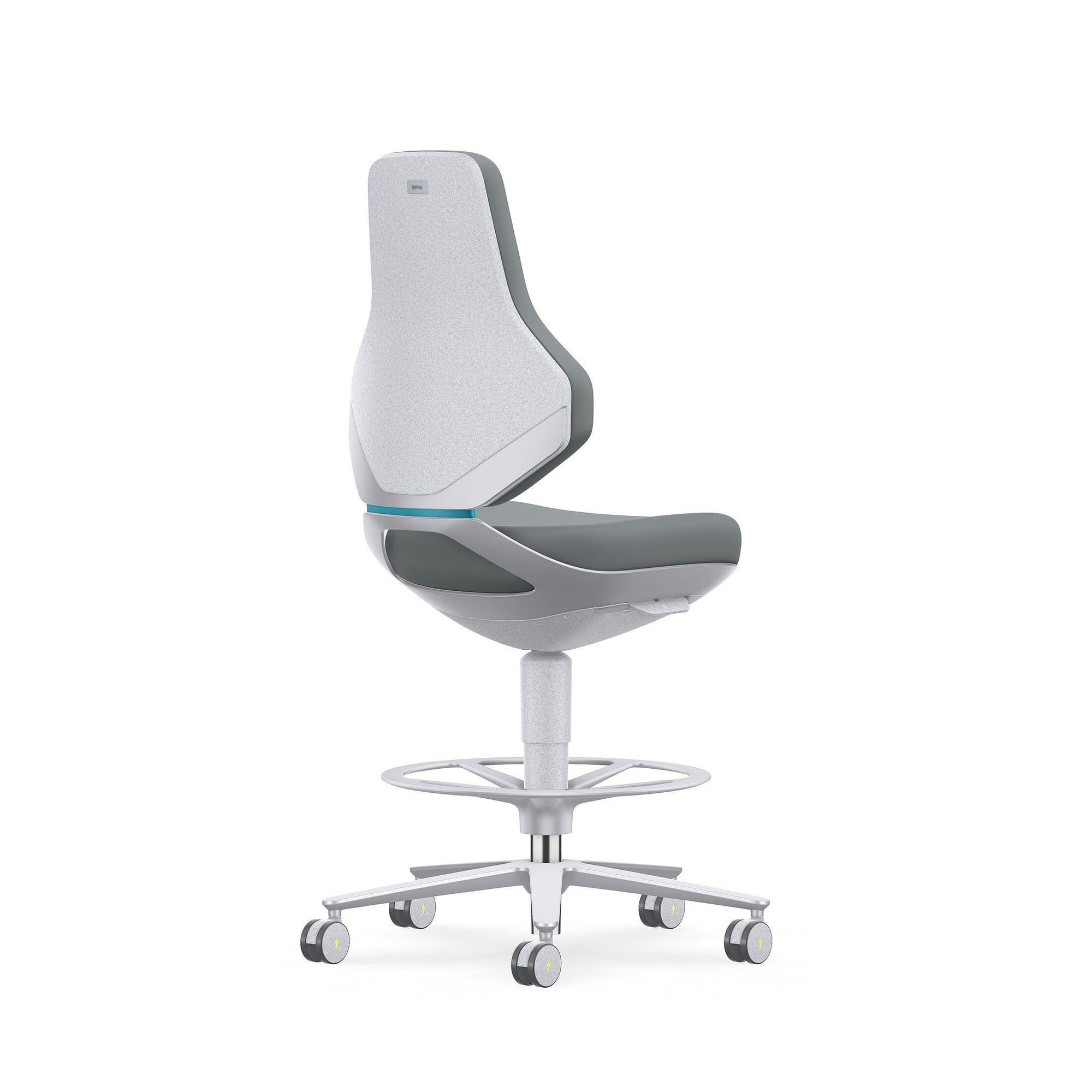 Reinraum-ESD-Arbeitsdrehstuhl TEXON 4 mit Sitz-Stopp-Rollen und Fußring, Skintec grau - Bimos 9175R-4002