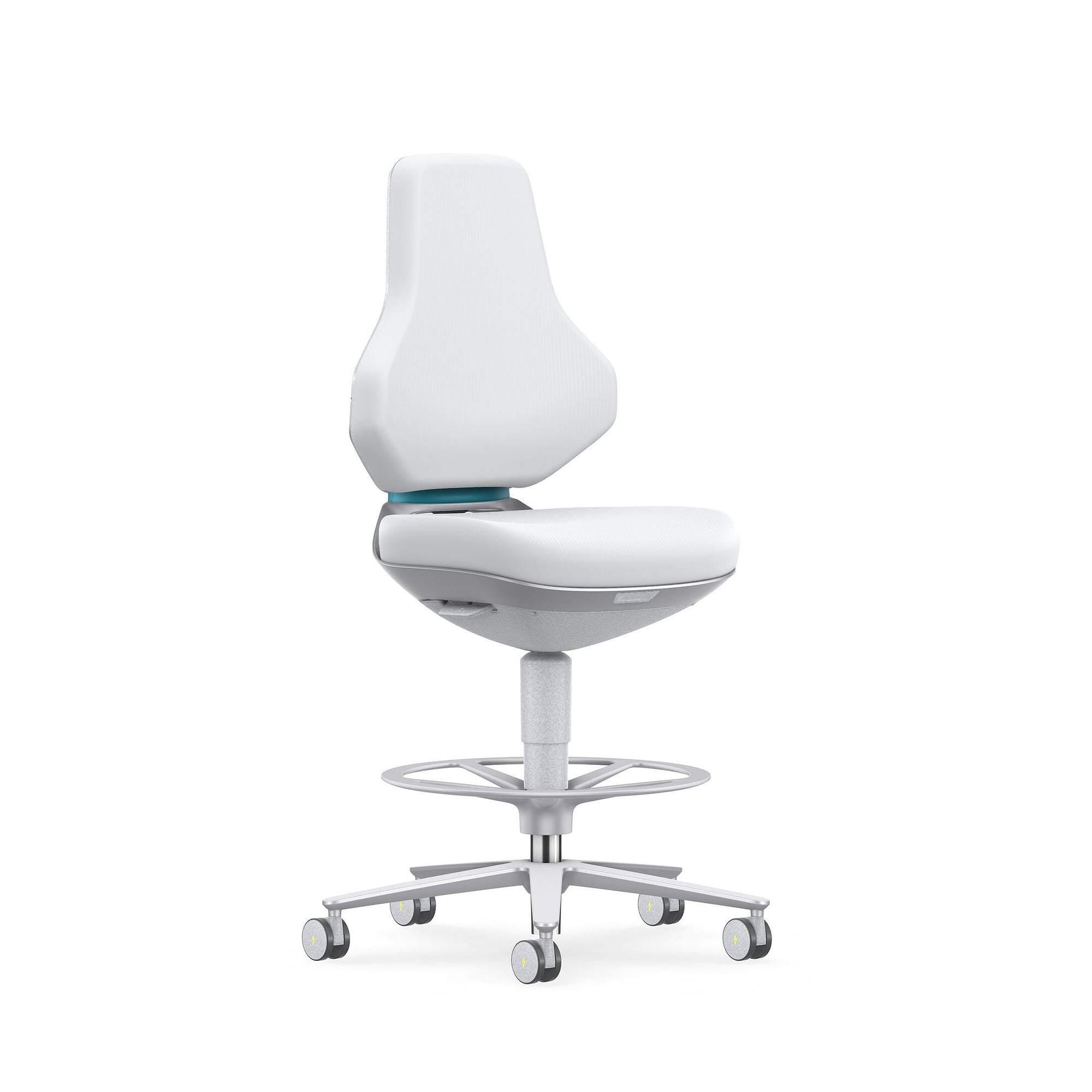 Reinraum-ESD-Arbeitsdrehstuhl TEXON 4 mit Sitz-Stopp-Rollen und Fußring, Skintec weiß - Bimos 9175R-4007
