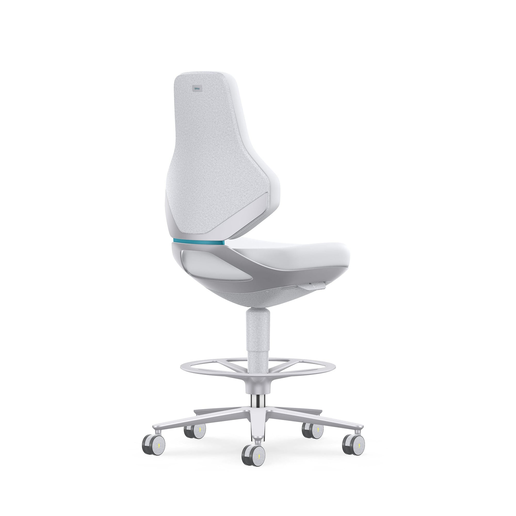 Siège pivotant ESD salle blanche TEXON 4, roulettes freinées et repose-pieds, Skintec blanc - Bimos 9175R-4007
