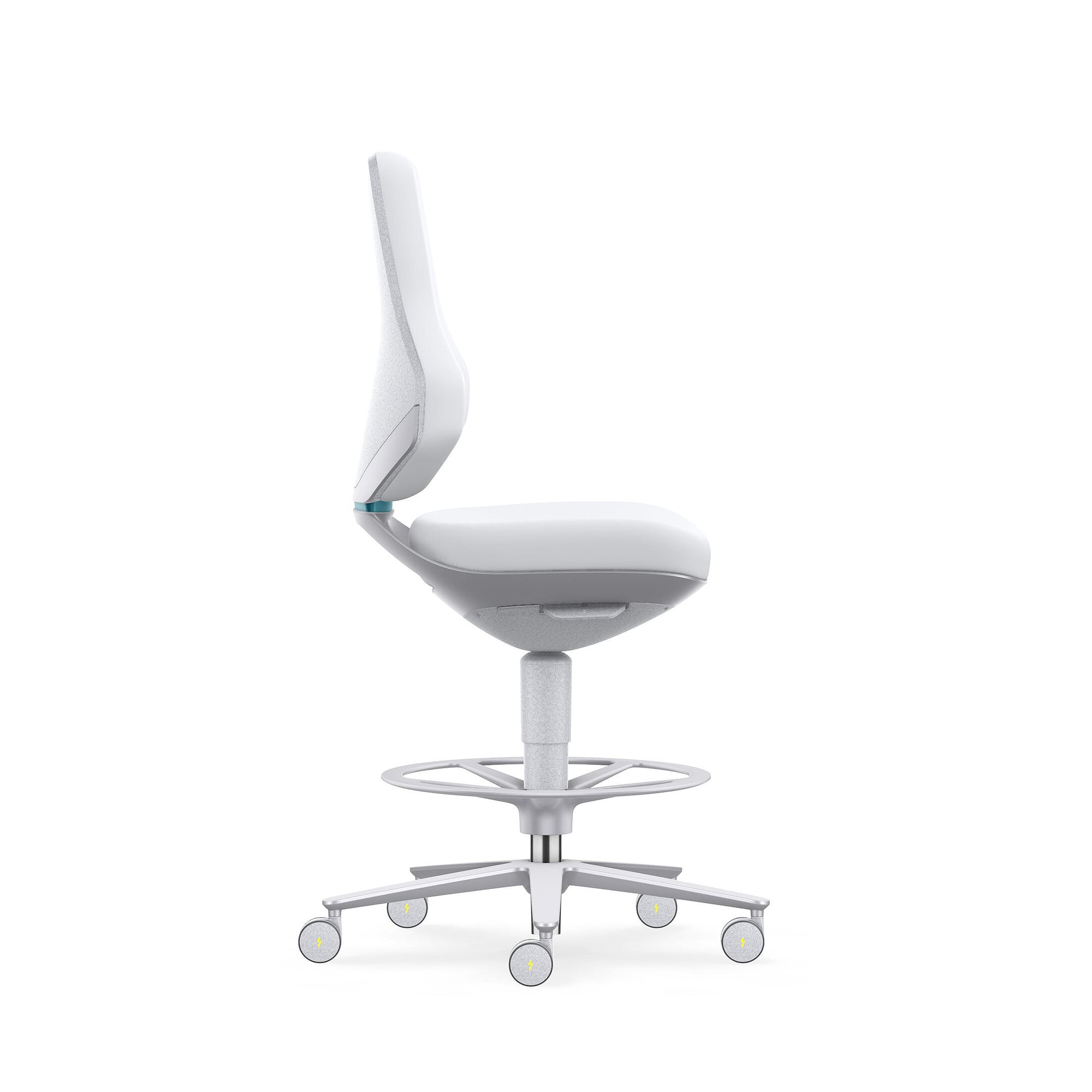 Siège pivotant ESD salle blanche TEXON 4, roulettes freinées et repose-pieds, Skintec blanc - Bimos 9175R-4007
