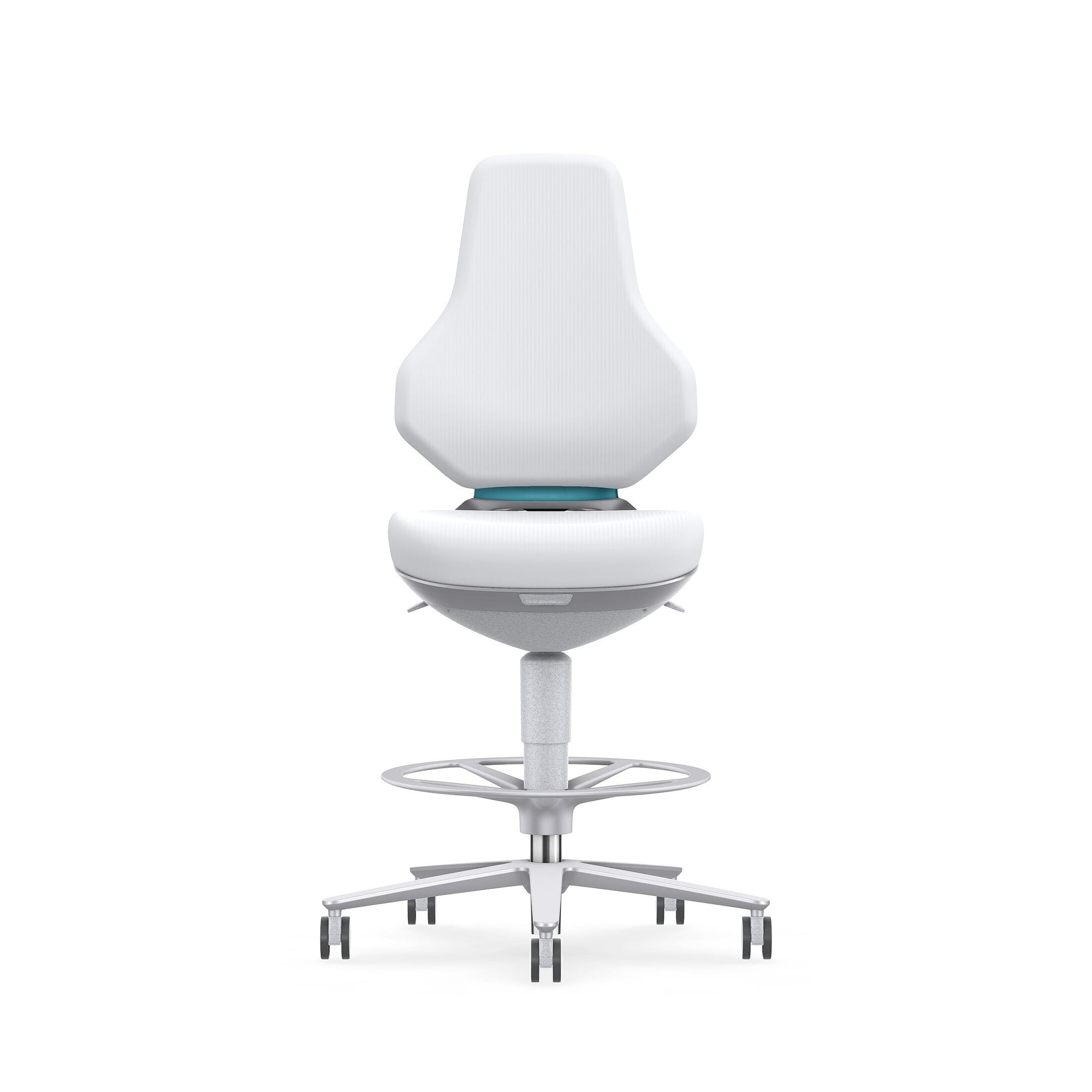 Siège pivotant ESD salle blanche TEXON 4, roulettes freinées et repose-pieds, Skintec blanc - Bimos 9175R-4007