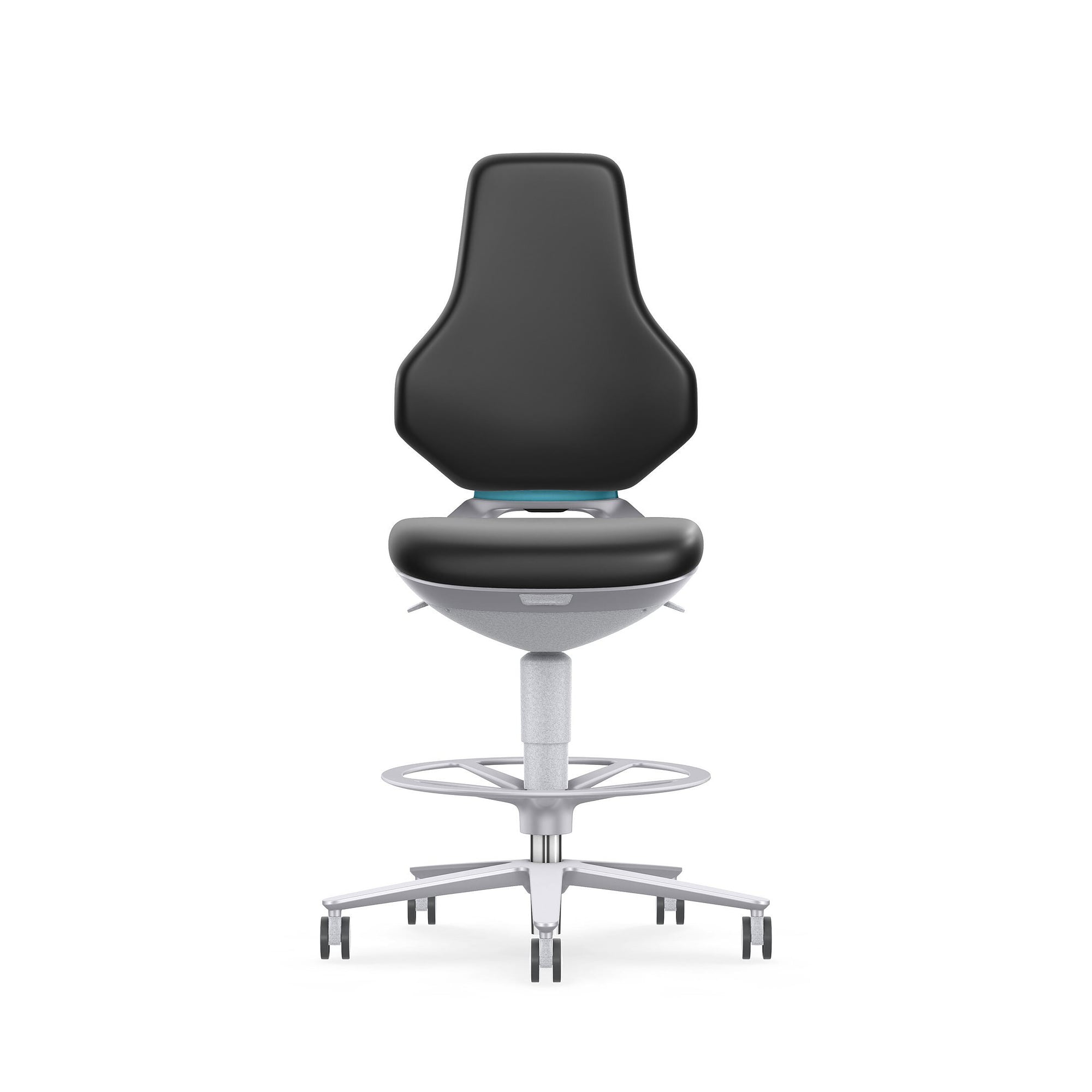 TEXON 4 ESD cleanroom swivel chair with seat-stop castors and foot ring, Magic faux leather black - Bimos 9175R-MG01