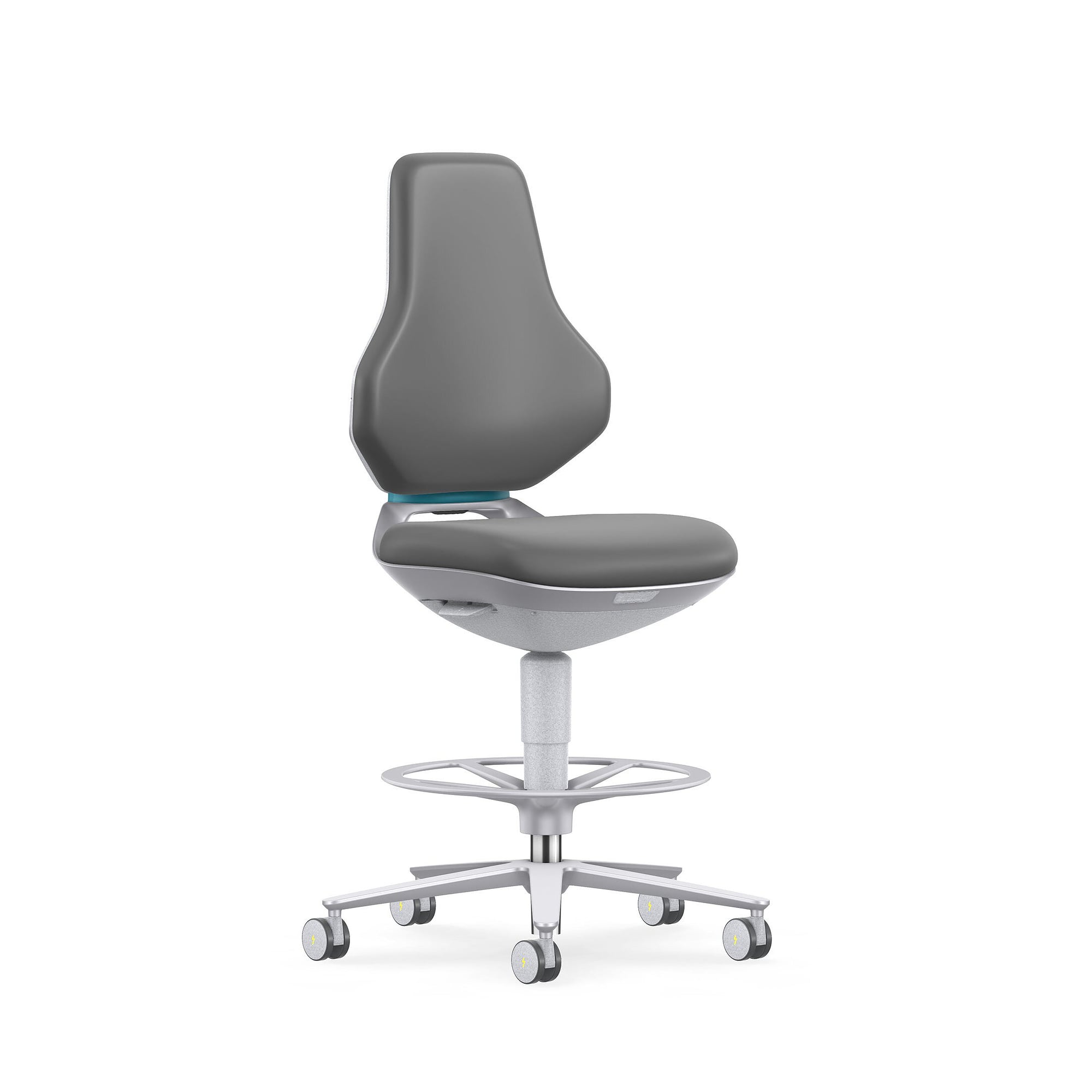 Reinraum-ESD-Arbeitsdrehstuhl TEXON 4 mit Sitz-Stopp-Rollen und Fußring, Kunstleder Magic grau - Bimos 9175R-MG11