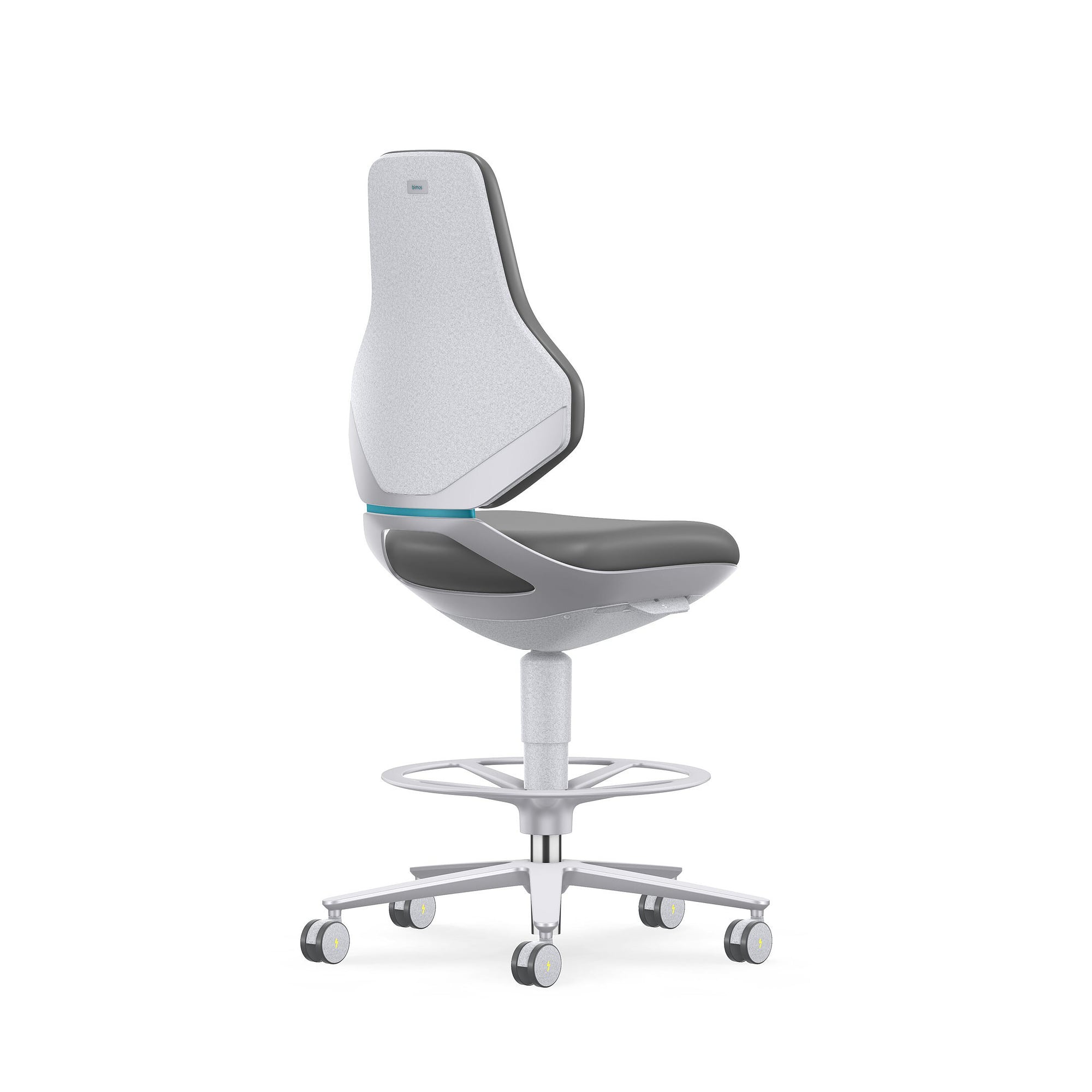 Reinraum-ESD-Arbeitsdrehstuhl TEXON 4 mit Sitz-Stopp-Rollen und Fußring, Kunstleder Magic grau - Bimos 9175R-MG11