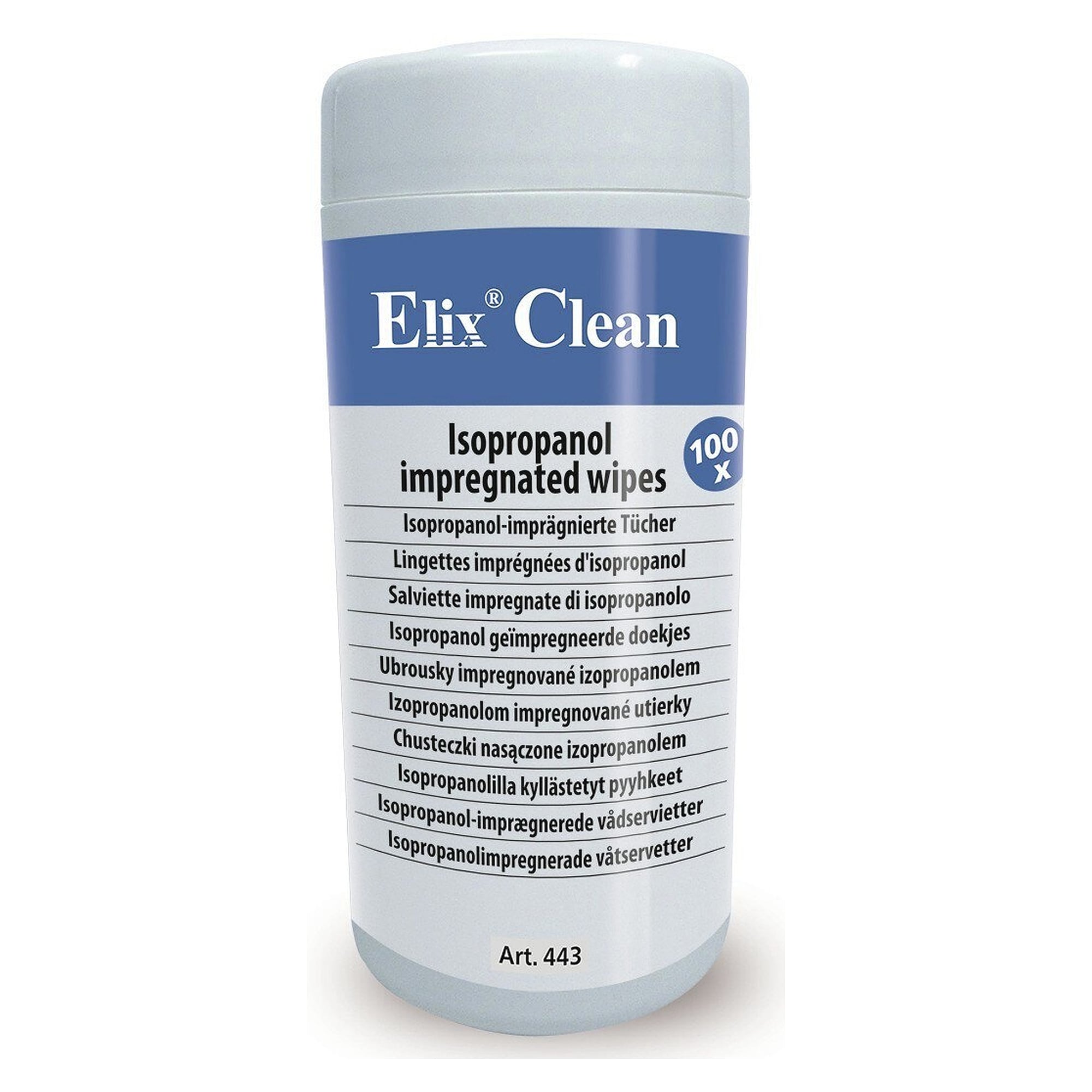 Elix Clear ISO-Reinigungstücher mit Isopropanol 70/30, 13 x 15 cm, Spenderdose 100 Tücher - ECS 443.100.101