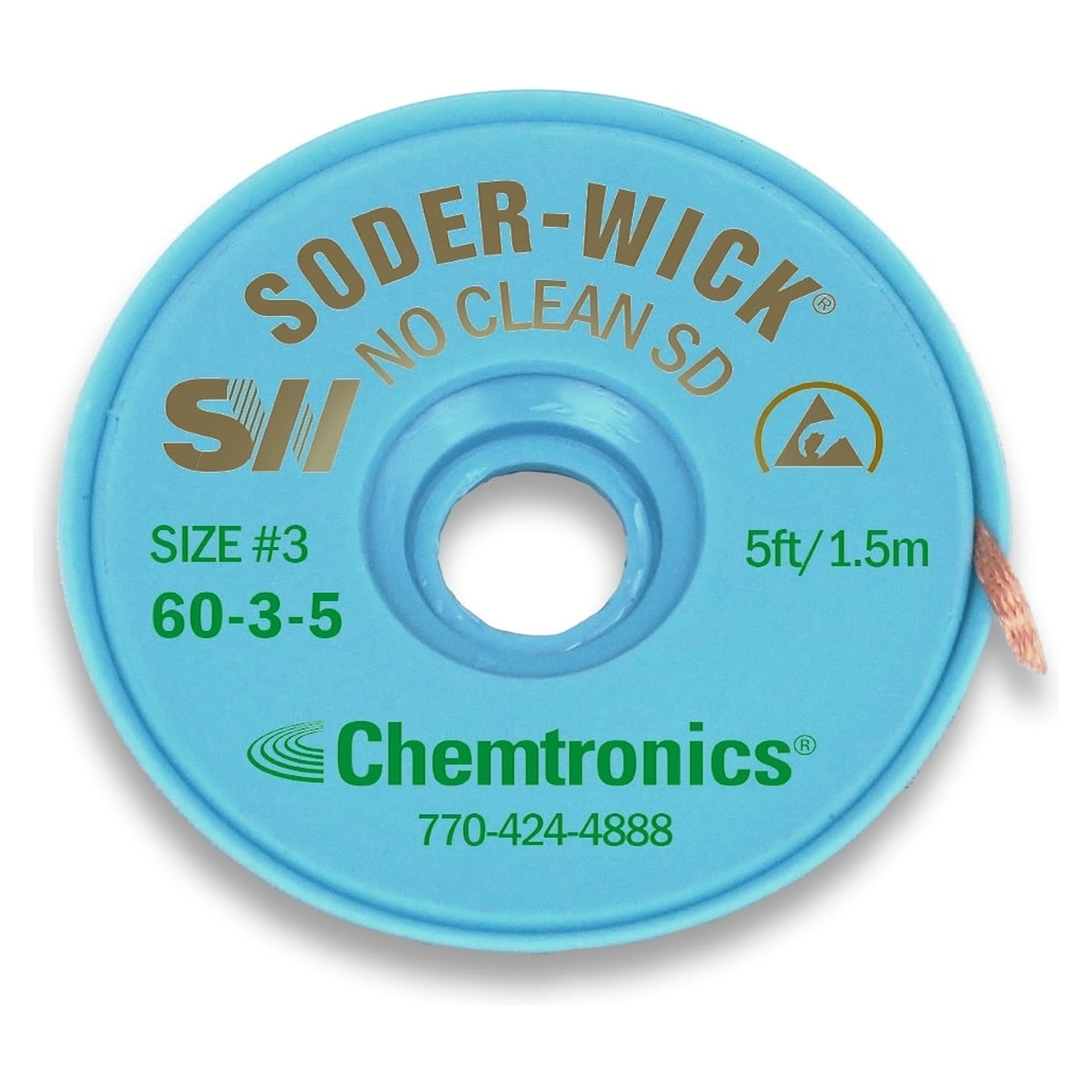 Tresse à dessouder ESD No-Clean, largeur 2 mm, longueur 1,5 m, taille 3 - Chemtronics SW60-3-5