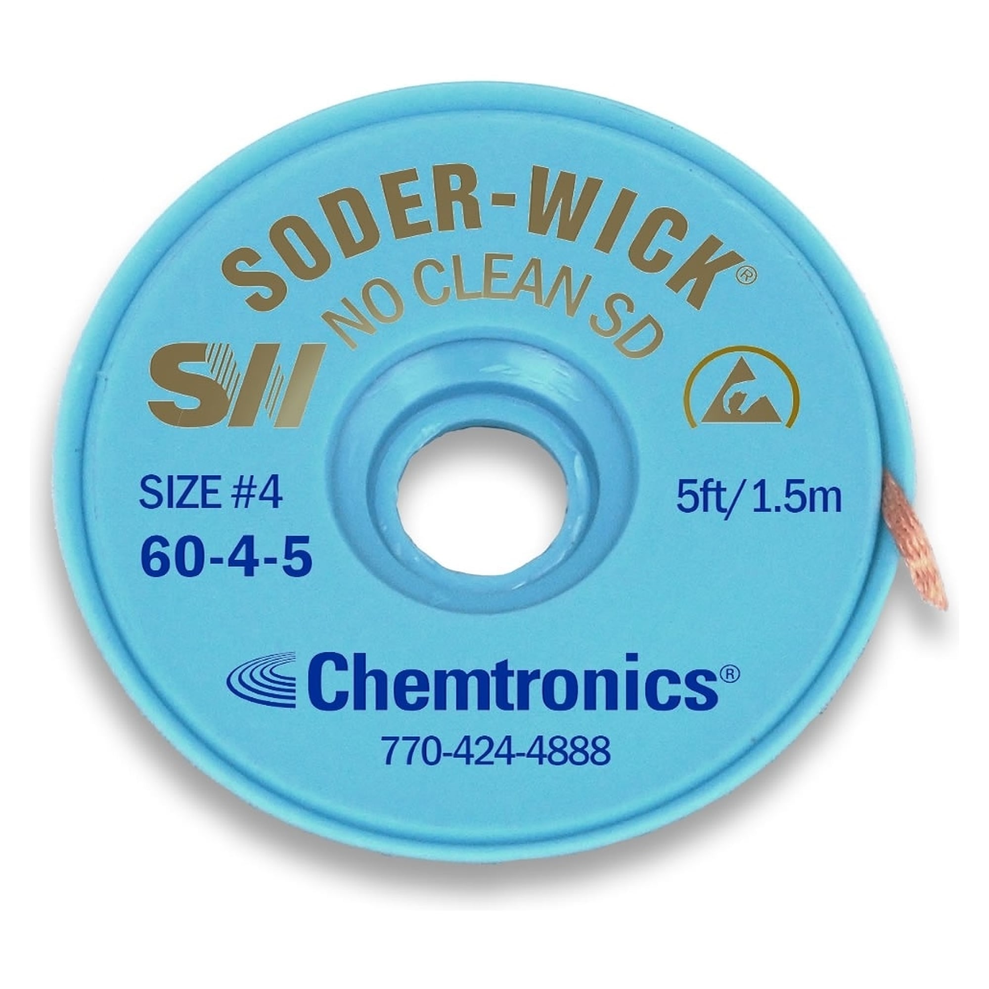 Tresse à dessouder ESD No-Clean 2,8 mm x 1,5 m, flux sans halogénure, bobine bleue - Chemtronics SW60-4-5