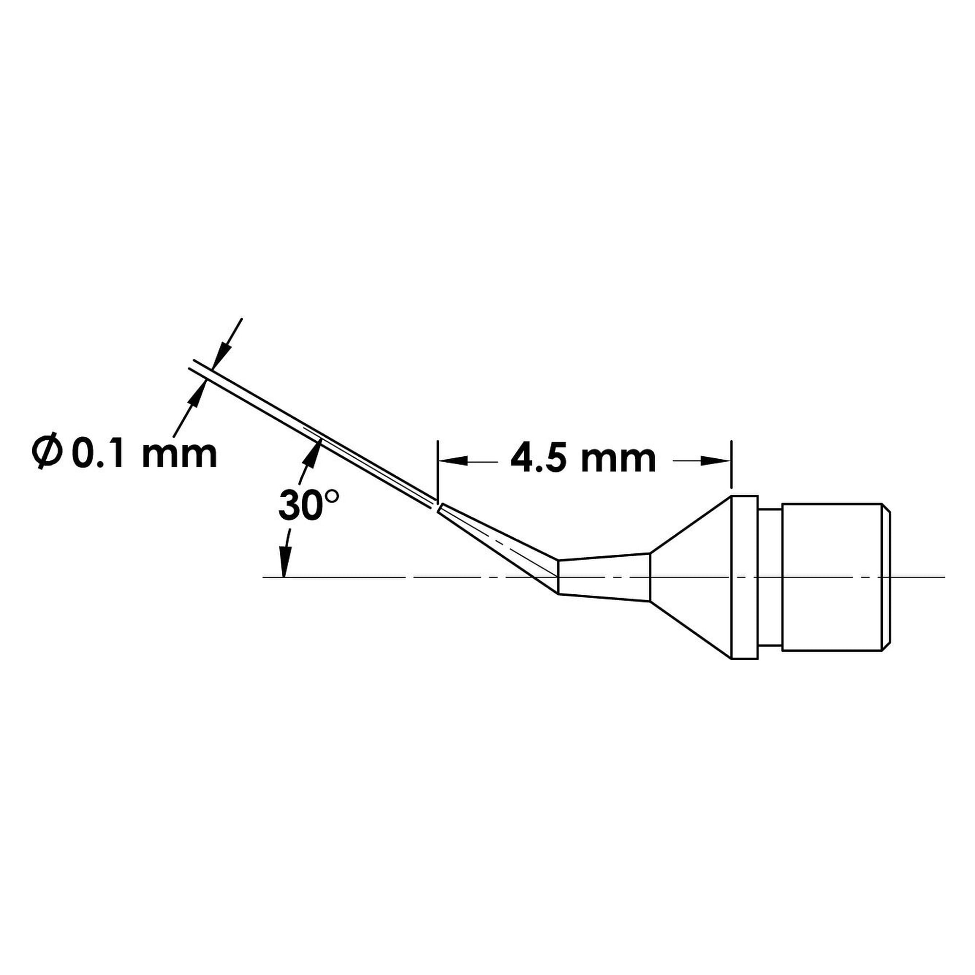 MicroFine soldering tip conical bent 0.1 x 4.5 mm, 413 °C, for Metcal MX and CV - Oki MFTC-7CNBR4501