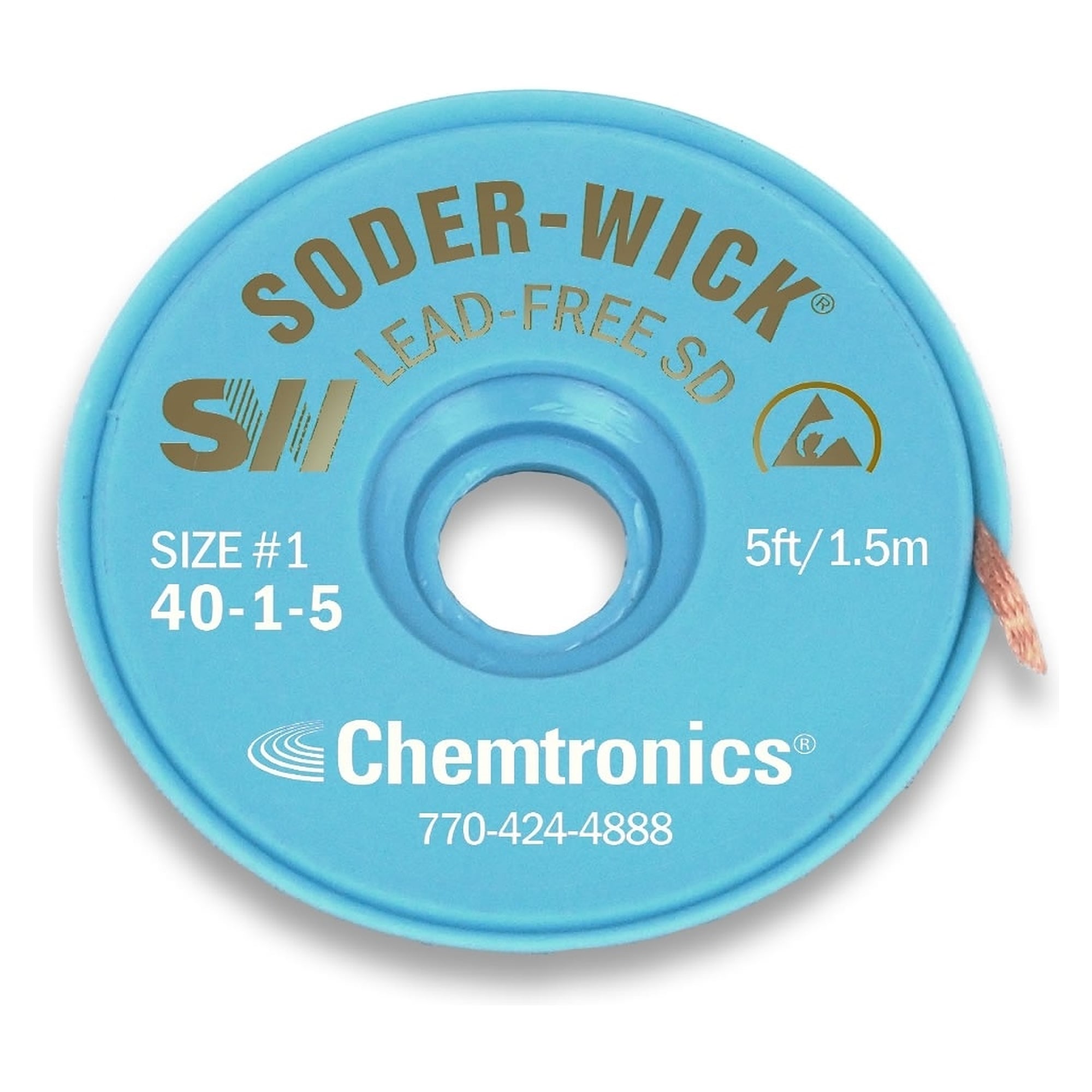 Tresse à dessouder ESD sans plomb avec flux no-clean, 0,8 mm x 1,5 m - Chemtronics SW40-1-5