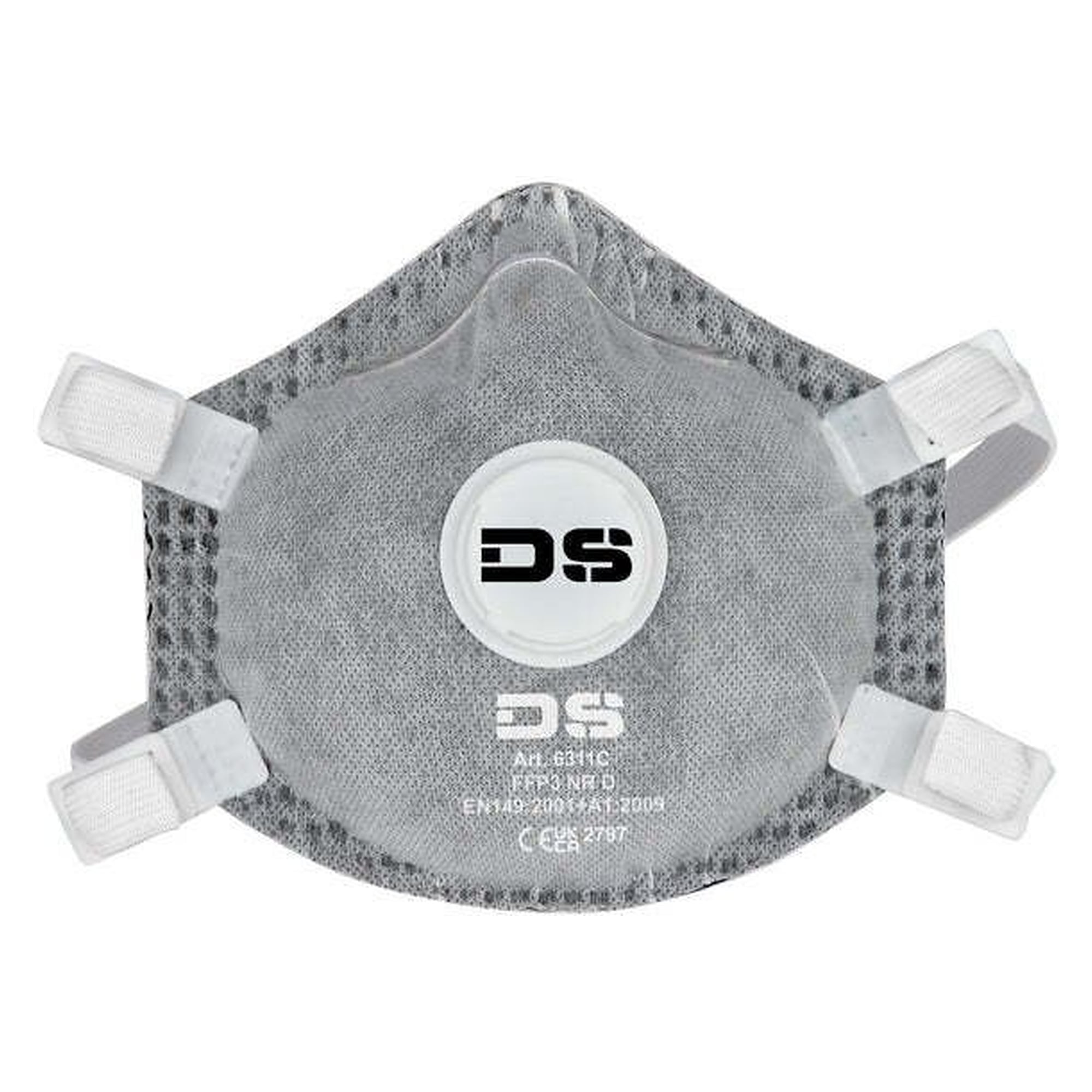 FFP3-Feinstaubmaske NR D mit Ausatemventil und Aktivkohlefilter, Muschelform, grau, VPE 10 Stück - DS Safety Wear 6311C