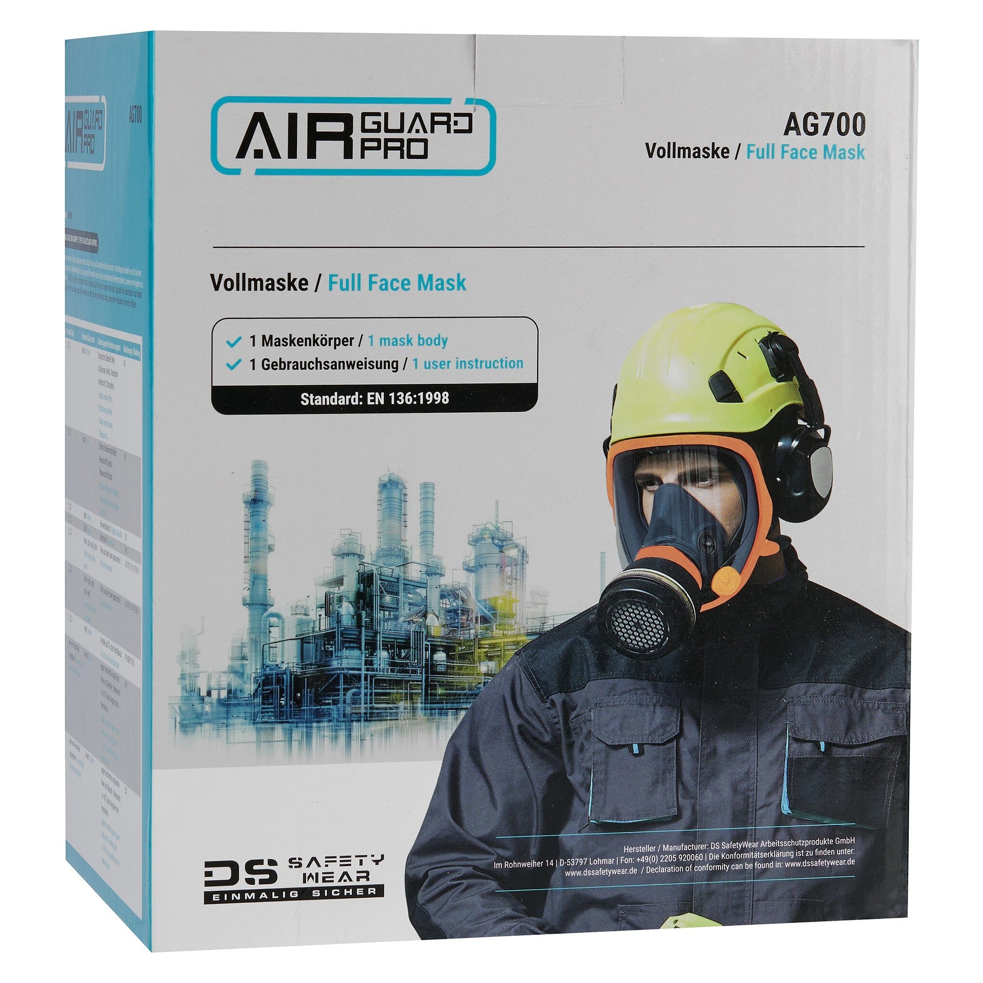 Masque complet de protection respiratoire à vision panoramique, raccord fileté et baïonnette, EN 136, orange - DS Safety Wear AG700