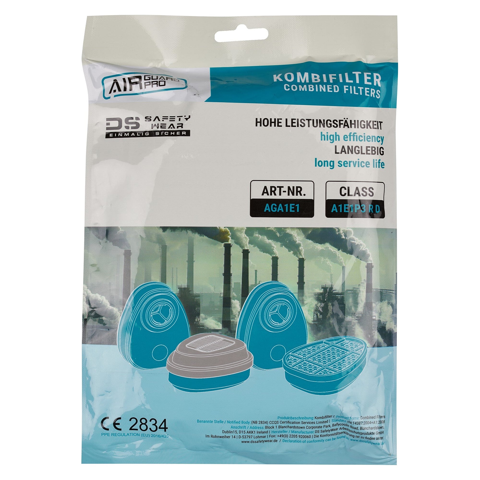 Kombifilter A1E1P3 R D mit Bajonettanschluss für Halbmaske AirGuard Pro 360, 1 Paar - DS Safety Wear AGA1E1