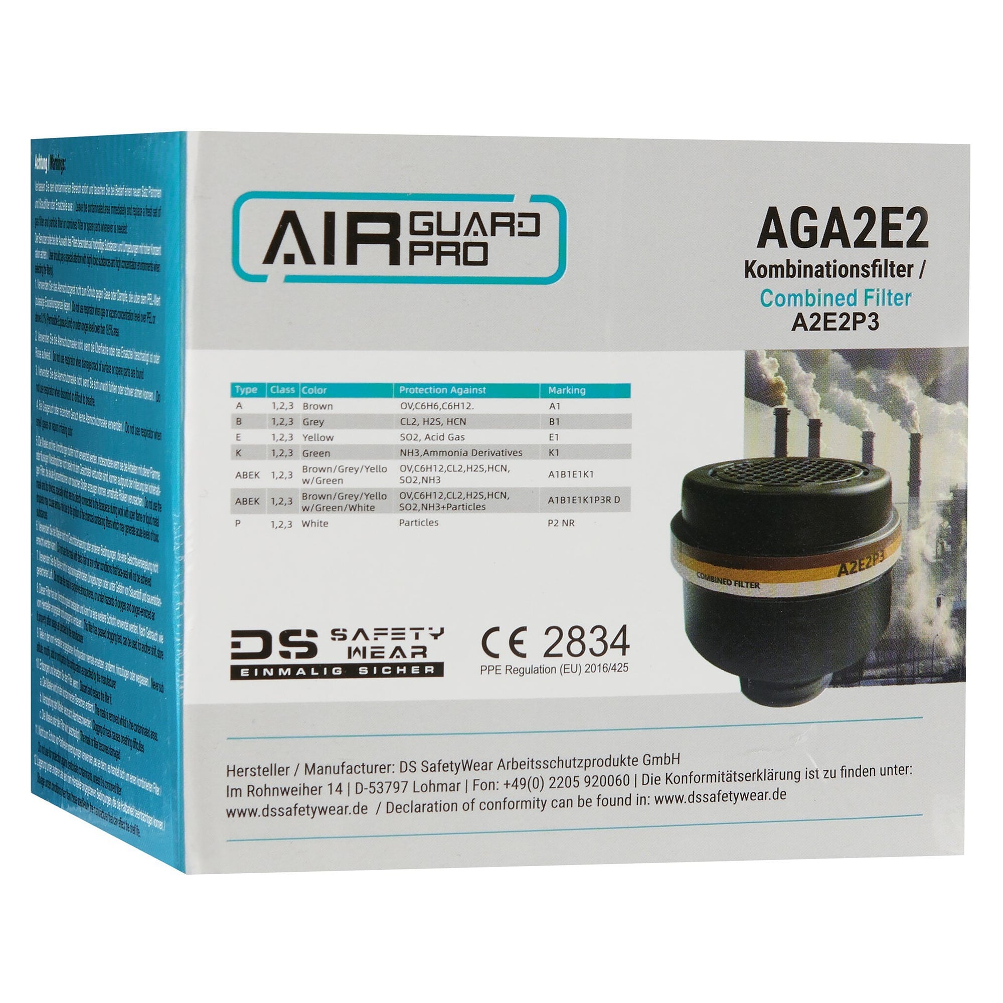 Combination filter A2E2P3 R D with RD40 thread for AirGuard Pro AG700 full-face mask - DS Safety Wear AGA2E2
