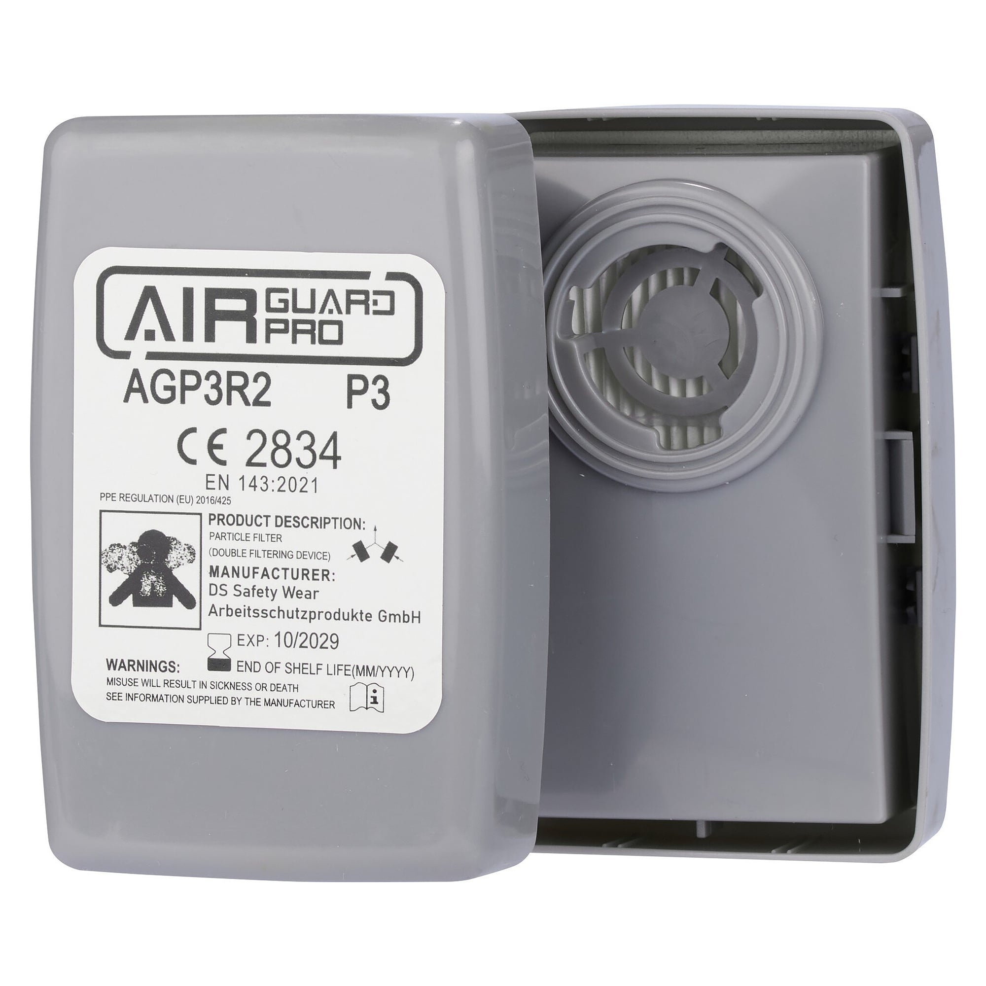 Partikelfilter P3 aus Glasfaser mit Bajonettanschluss für Halbmaske AirGuard Pro 360, VPE 6 Stück - DS Safety Wear AGP3R2
