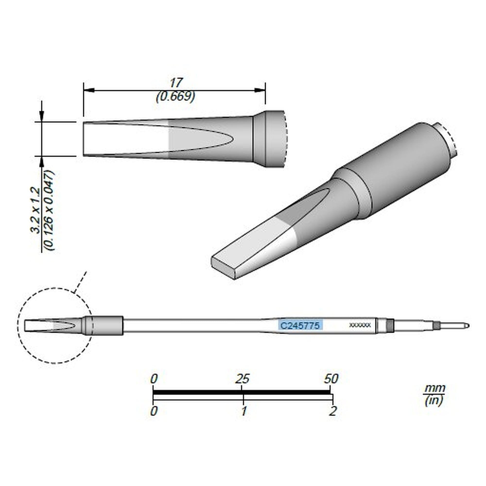 Panne à souder 3,2 x 1,2 mm, série C245, version L, pour fers T245 - JBC C245875