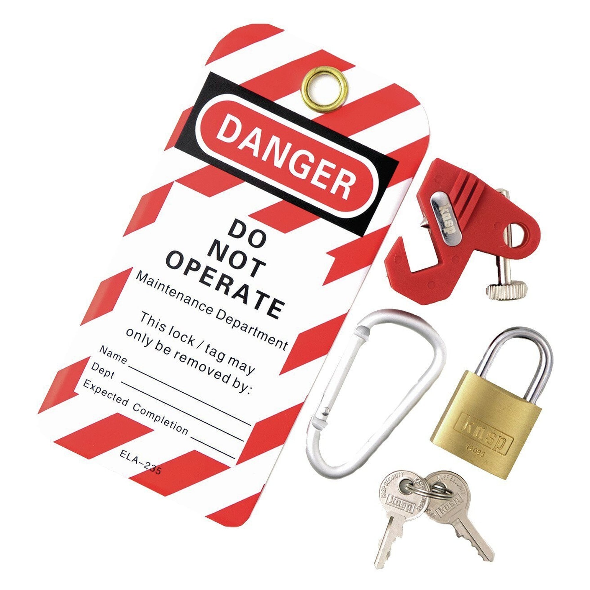 Kit de consignation pour disjoncteurs, 4 pièces, avec verrou, cadenas et étiquette Danger - C.K K81100