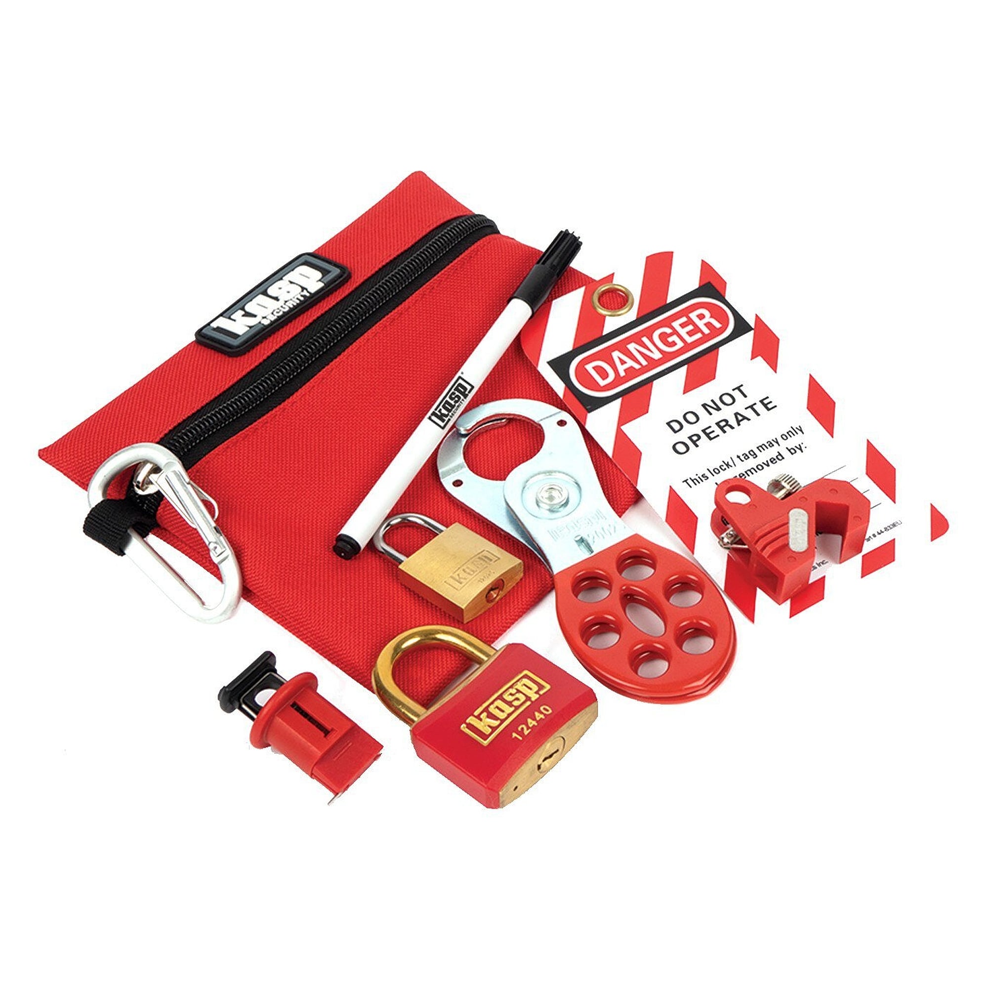 Lockout kit for electricians, 8-piece, in bag, with 2 brass padlocks and hasp - C.K K81300