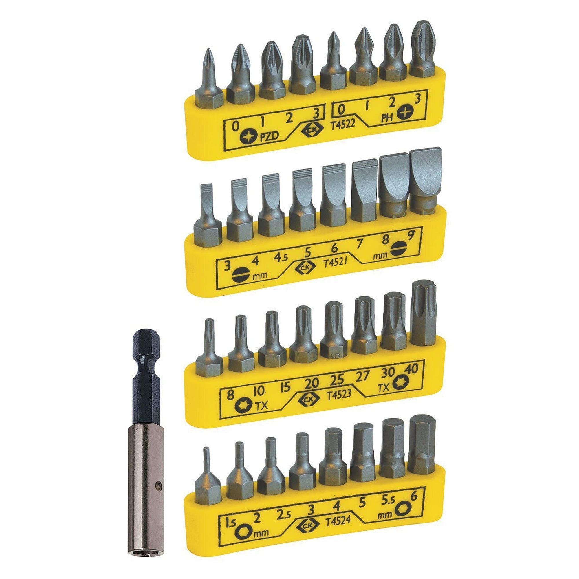 Bitsatz gemischt 33-teilig, Schlitz, PH, PZ, TORX und Sechskant, mit Bithalter, S2-Stahl - C.K T4520