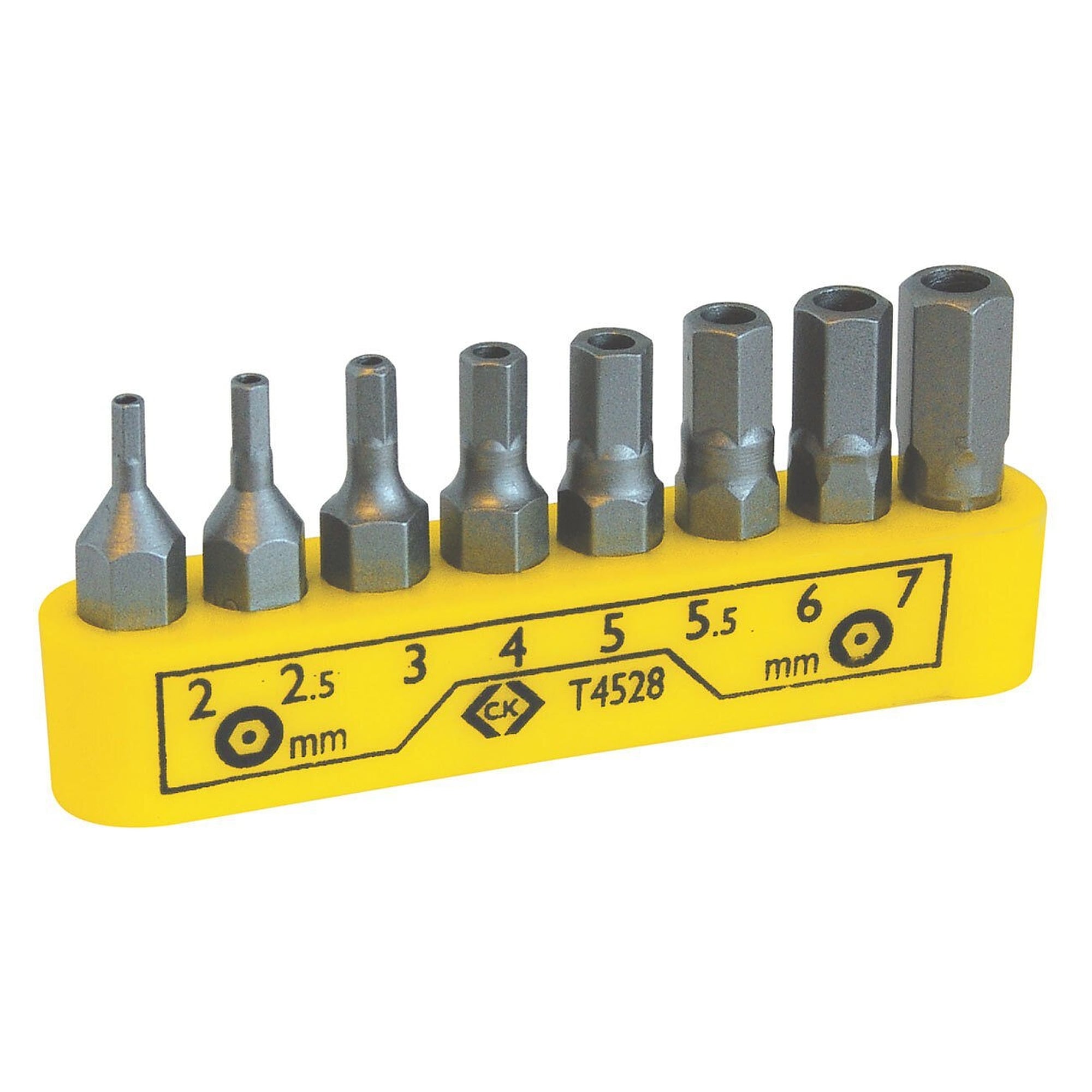 Bitsatz Sechskant mit Bohrung 8-teilig, S2-Stahl, 2, 2,5, 3, 4, 5, 5,5, 6 und 7 mm - C.K T4528