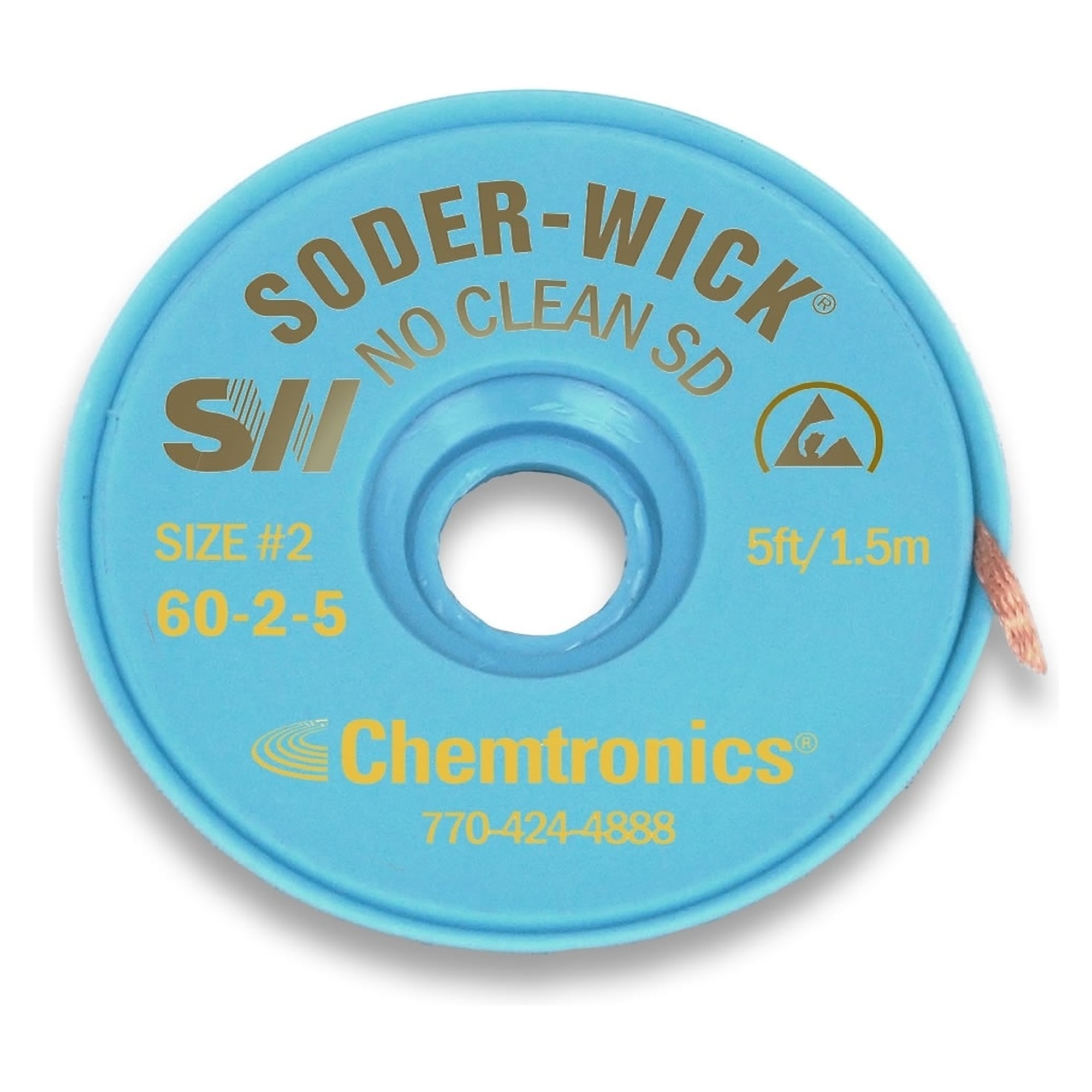 Tresse à dessouder ESD no-clean 1,5 mm x 1,5 m, taille 2, Soder-Wick - Chemtronics SW60-2-5