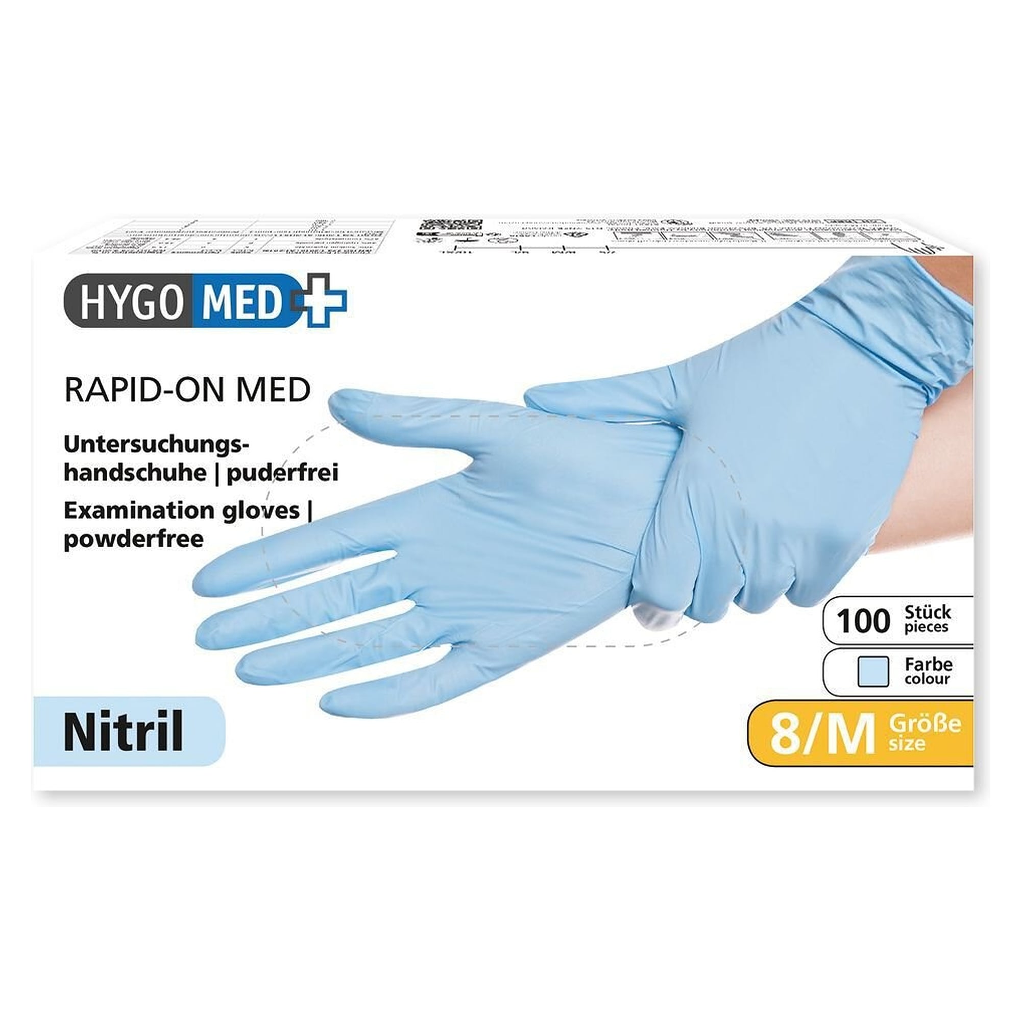 Nitrile examination gloves Hygomed Rapid-On, powder-free, blue, size L/9, 100 pcs - Franz Mensch 270310