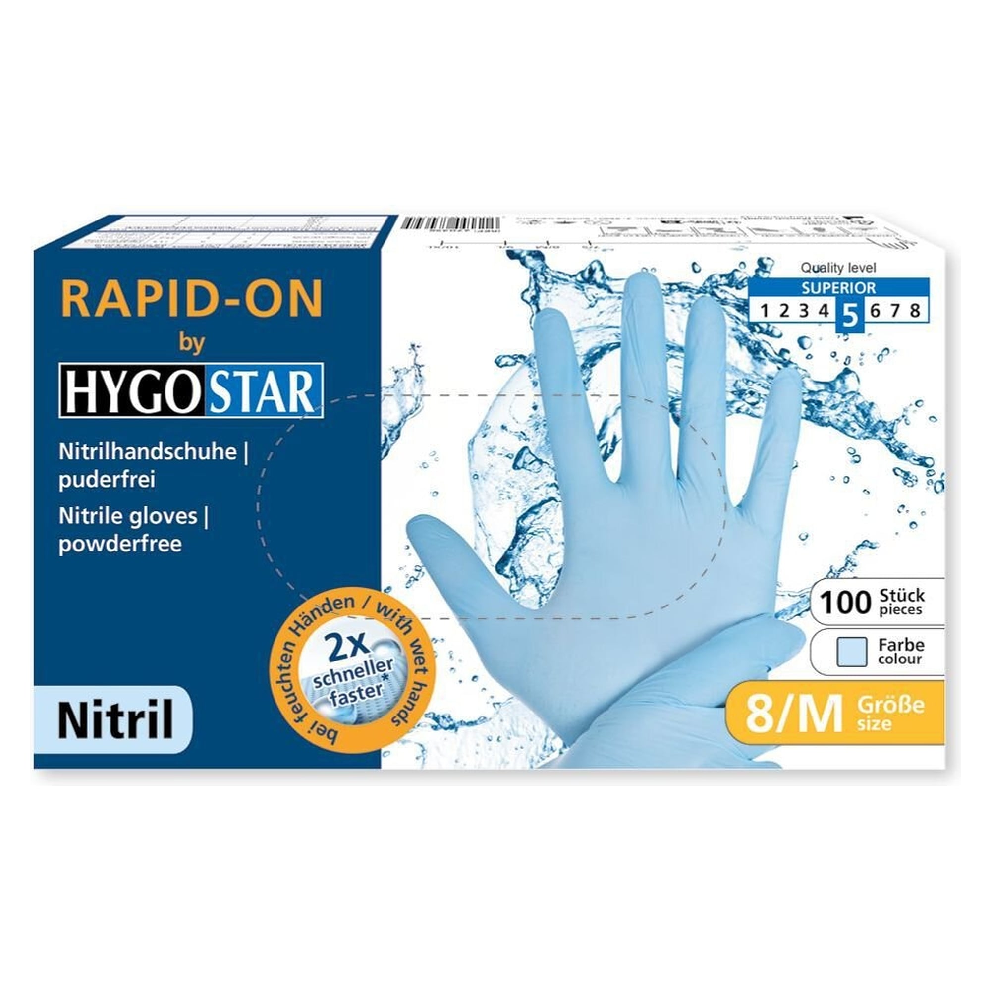 Nitril-Einmalhandschuhe Hygostar Rapid-On, puderfrei, blau, Größe L/9, 100 Stück - Franz Mensch 270316