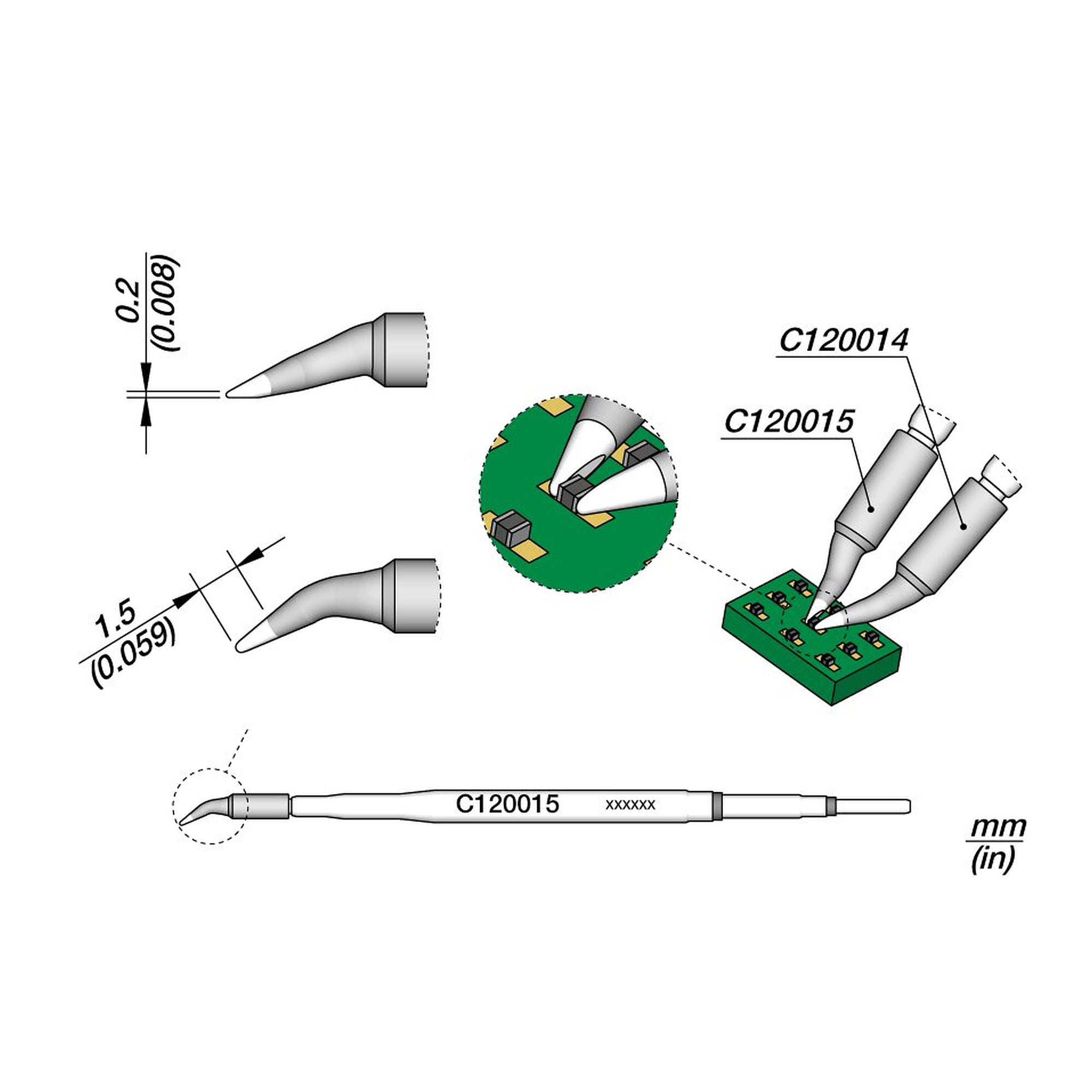 Lötspitze meißelförmig C120 für Mikropinzette PA120, Chip 0402 bis 1206 - JBC C120015