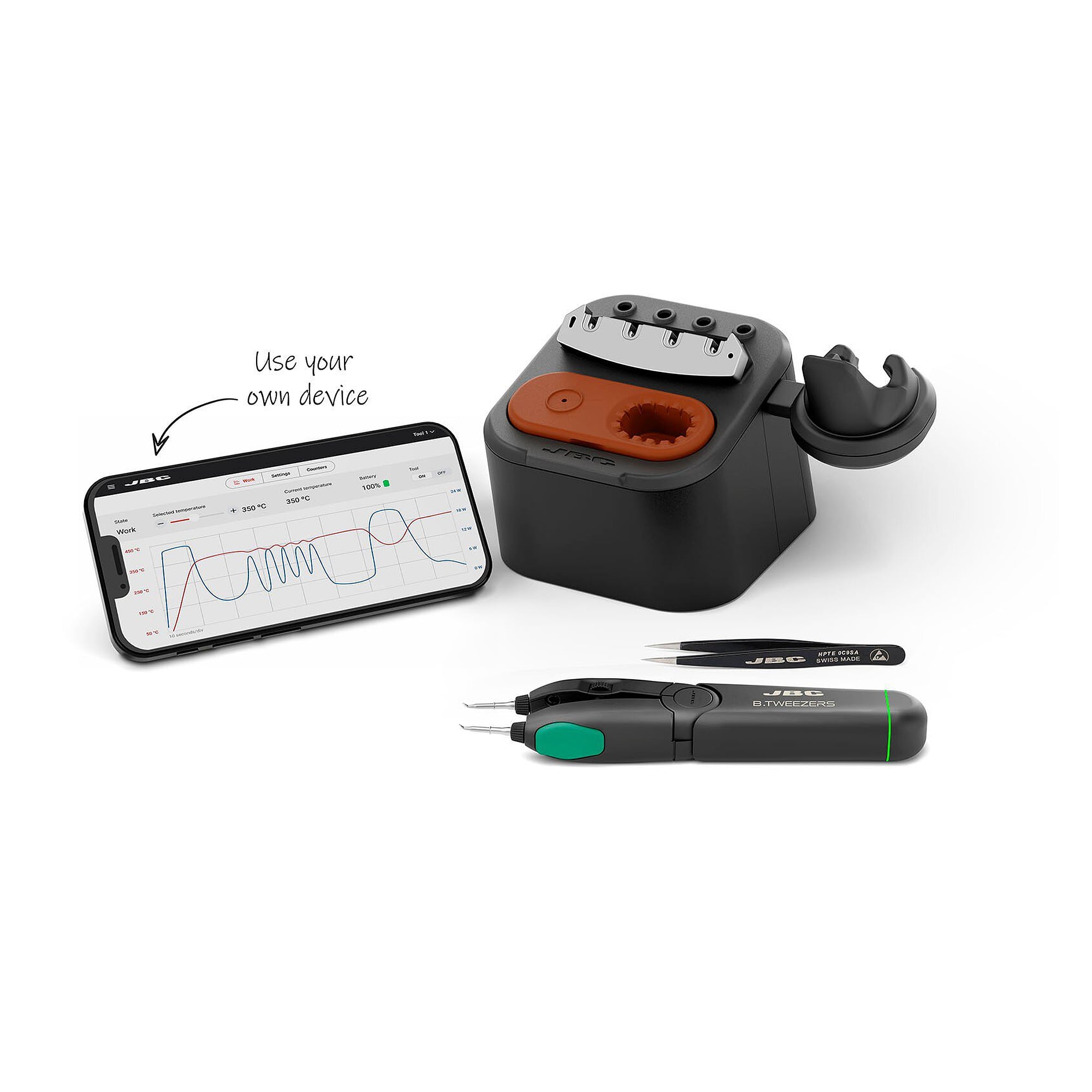 Akku-Lötstation B-IRON mit Nano-Pinzette B.TWEEZERS und 8,6-Zoll-Display - JBC BIP-5B