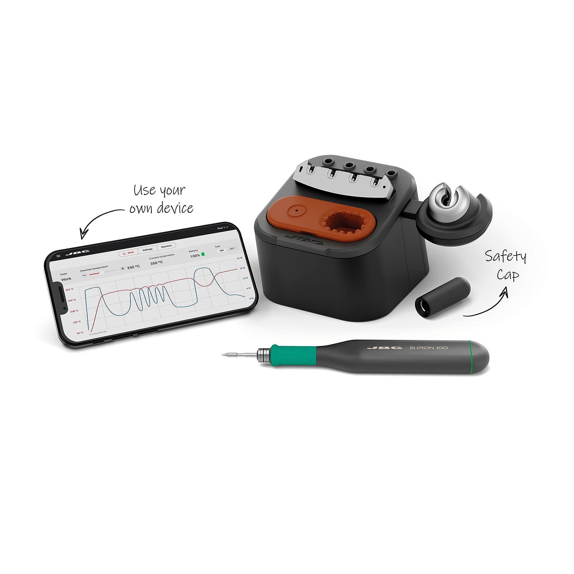 Akku-Lötstation B-IRON 100 mit B.100 Light Tool 24 W, C210, mit 8,6-Zoll-Display - JBC BIL-5B