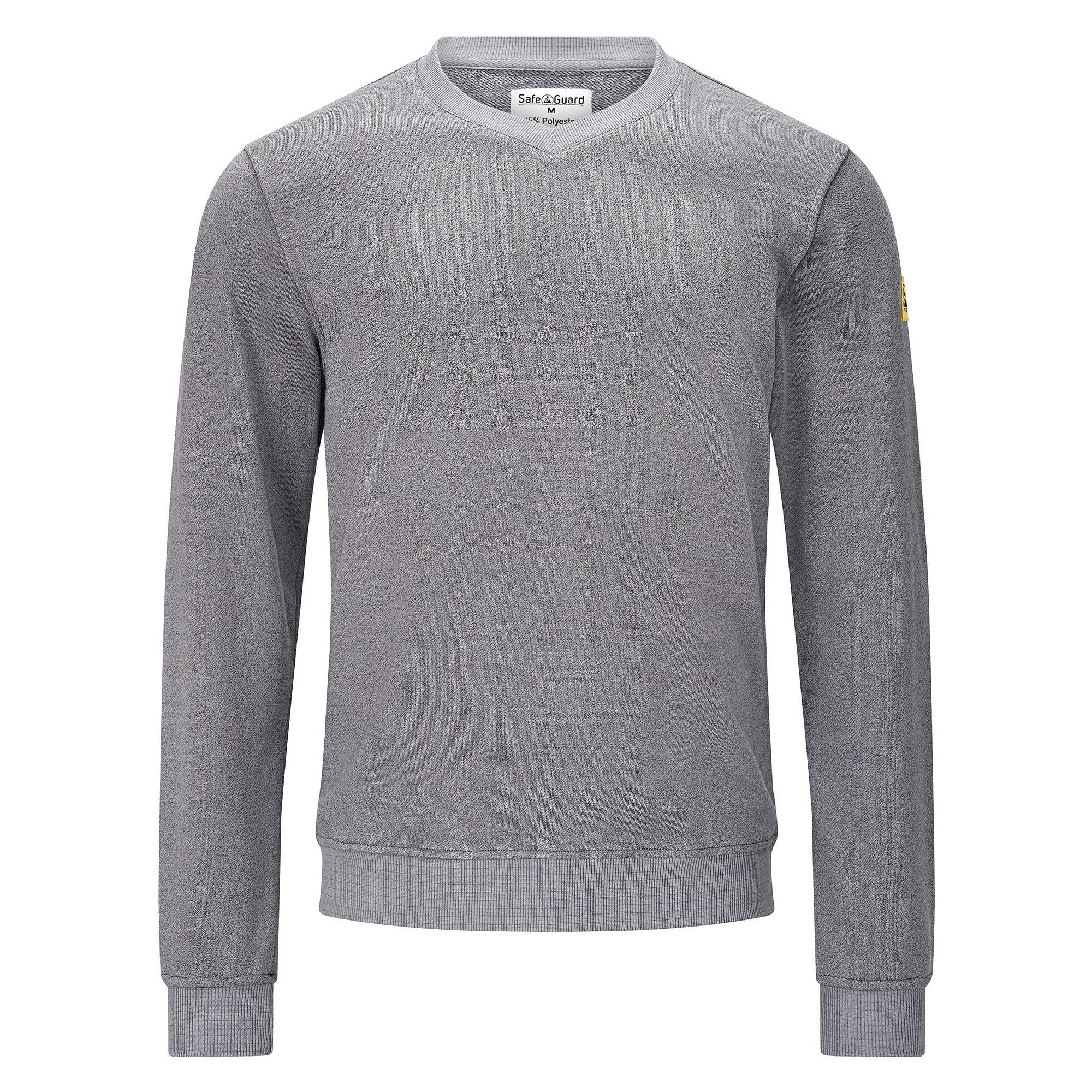 Sweat-shirt ESD col en V, 300 g/m², 10 % carbone, gris, coupe confort, taille XS - Safeguard SG-SS-GR-300-L20