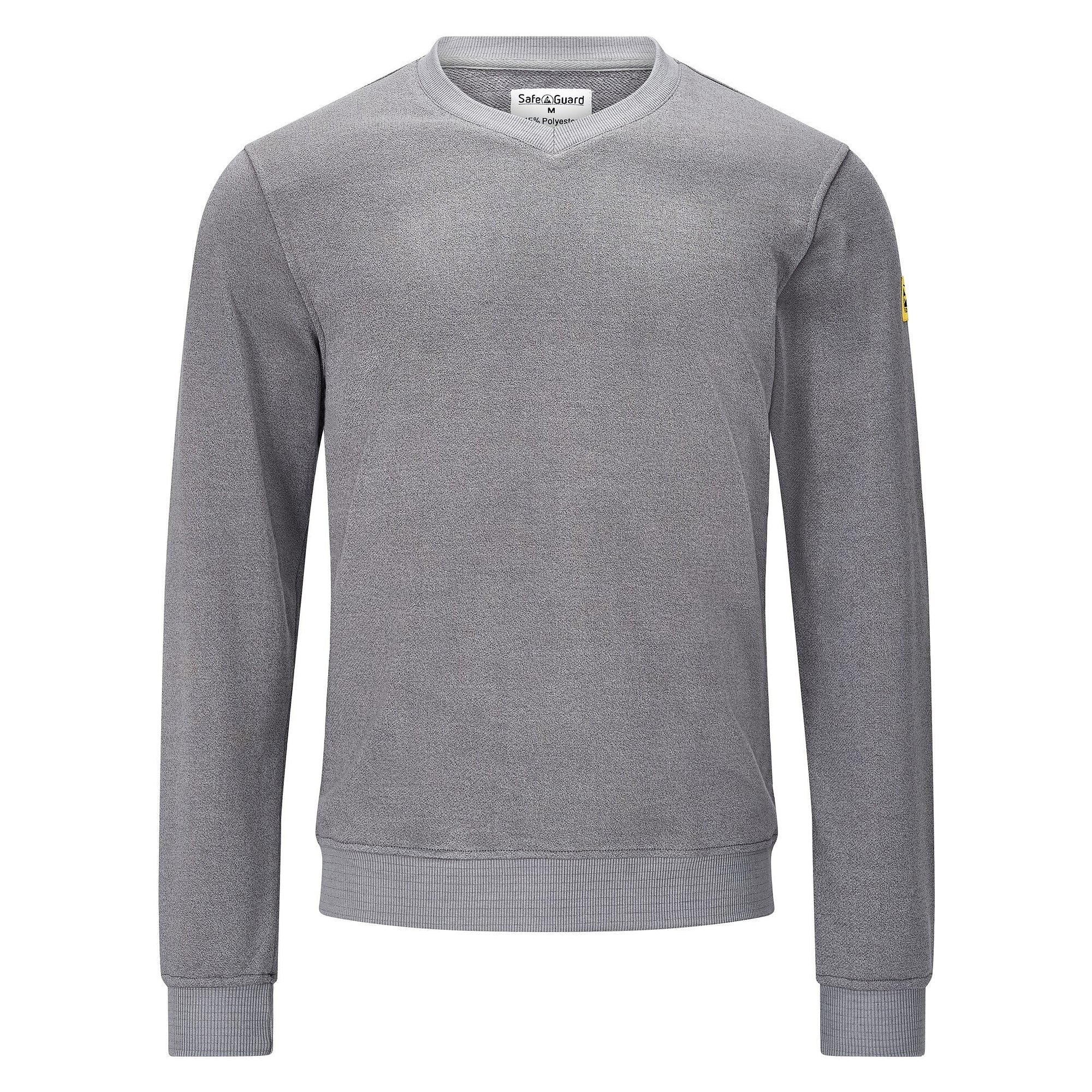 Sweat-shirt ESD col en V, 300 g/m², 10 % carbone, gris, coupe confort, taille XL - Safeguard SG-SS-GR-300-L20