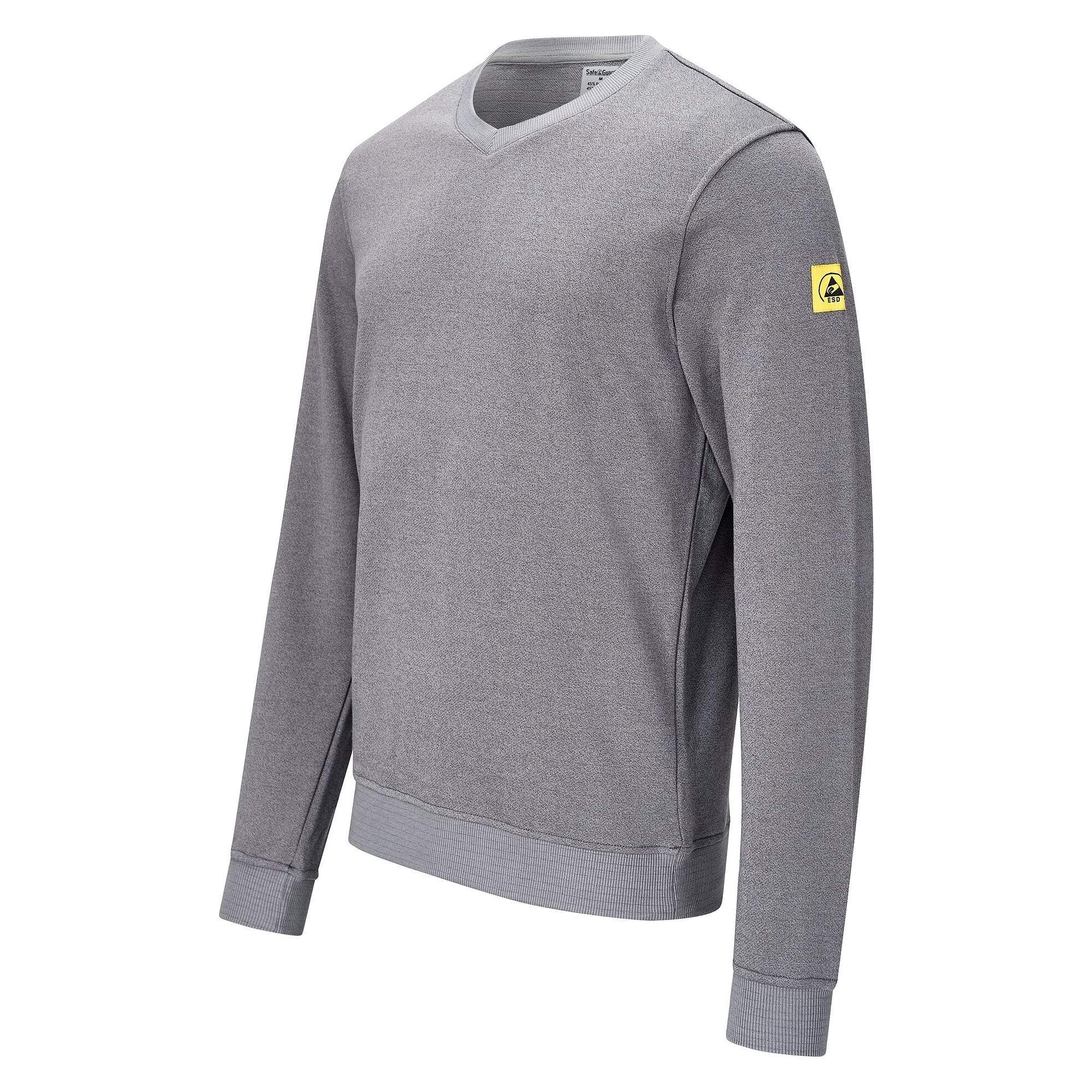 Sweat-shirt ESD col en V, 300 g/m², 10 % carbone, gris, coupe confort, taille 4XL - Safeguard SG-SS-GR-300-L20