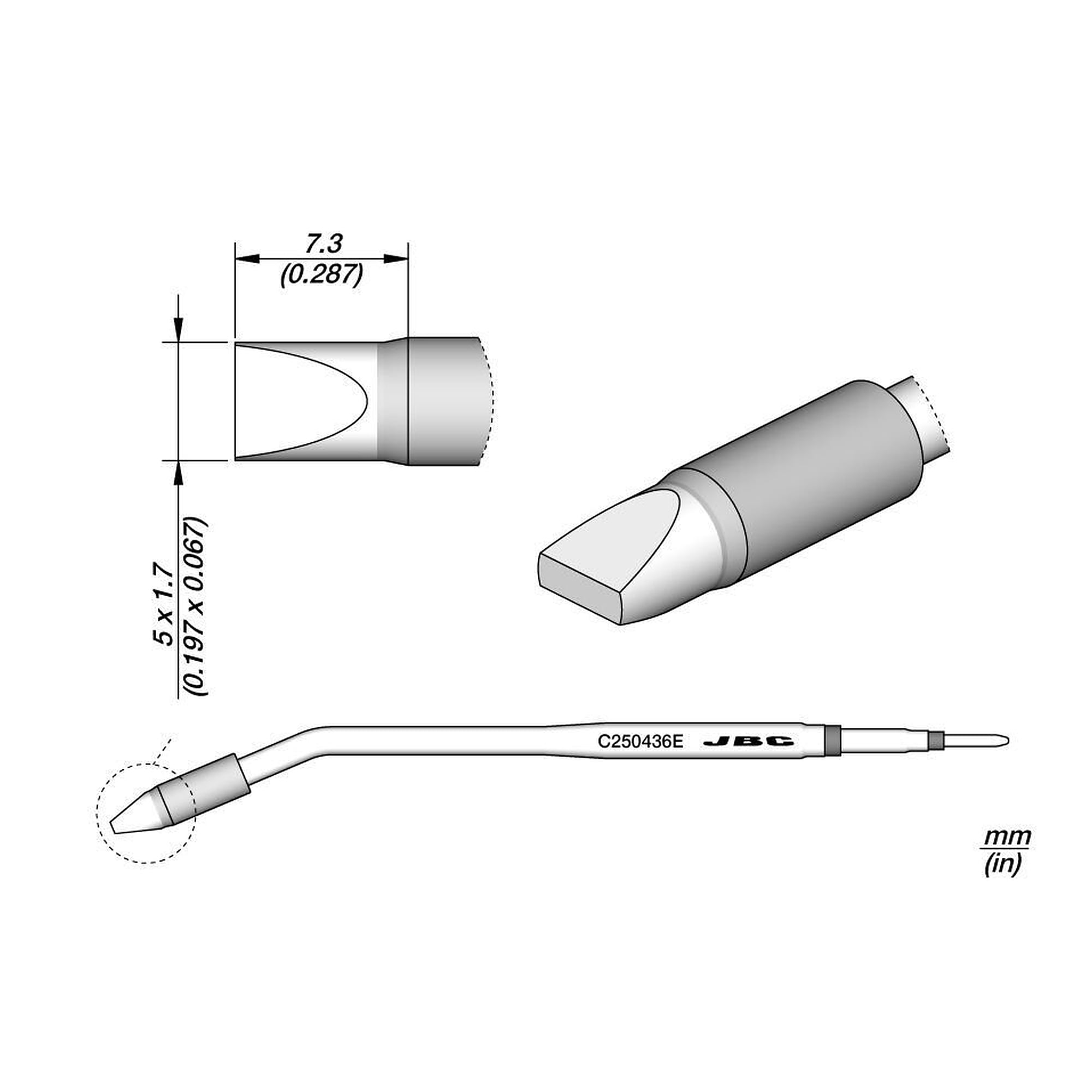 Lötspitze C250 meißelförmig 5 x 1,7 mm für die Lötkolben AP250 und ALE250 - JBC C250436E